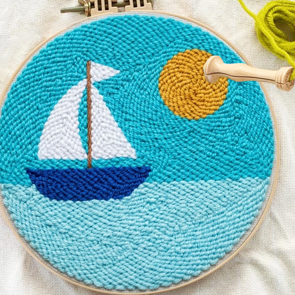 Sailboat And Sea Punch Needle Kit - Pretty Light Color Mode | Unique Handmade Accent - image 10