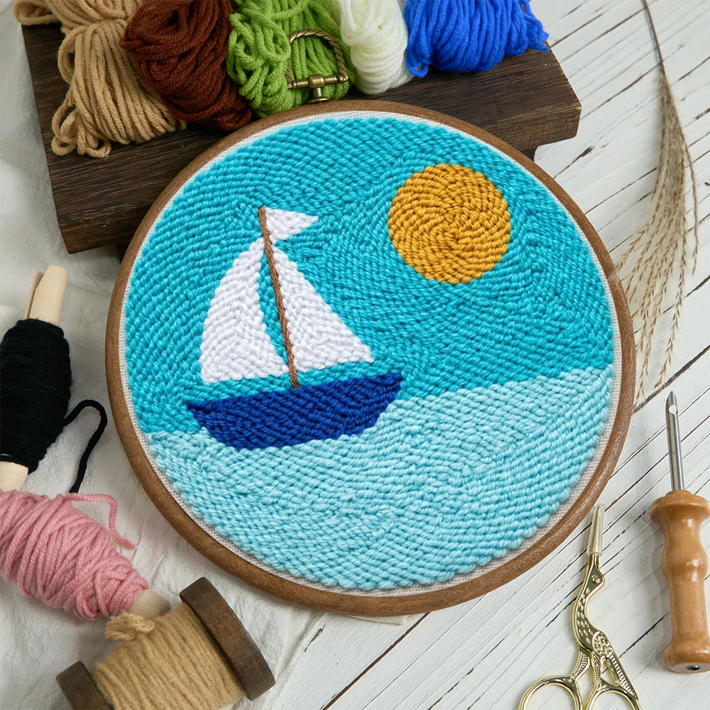Sailboat And Sea Punch Needle Kit - Pretty Light Color Mode | Unique Handmade Accent - image 6