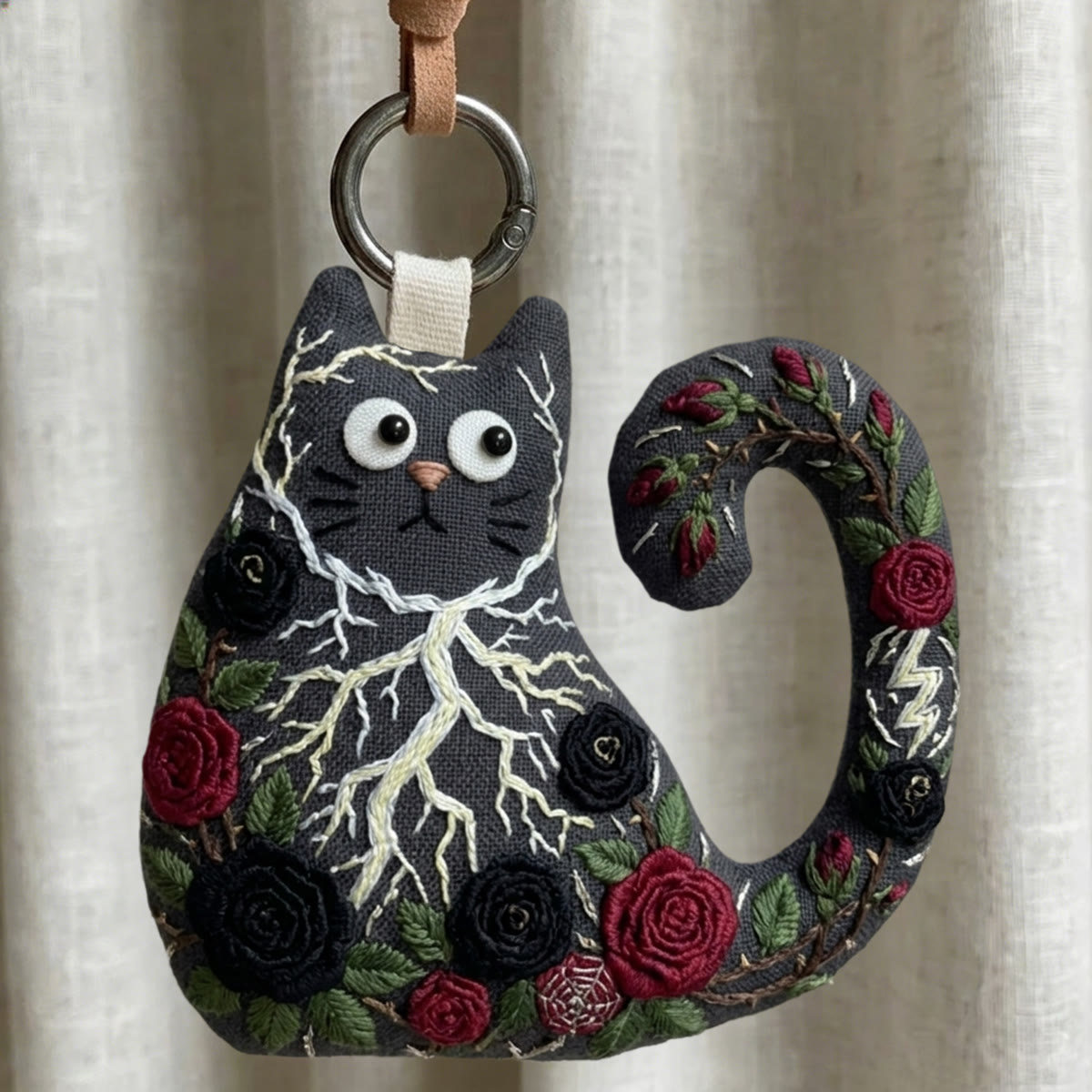 Rubbyoo Cat Embroidery Kit - Dark Red And Black Roses | Stylish Gift For Her | Goth Floral Hanging Ornament - 6 inches hoop kit - image 1