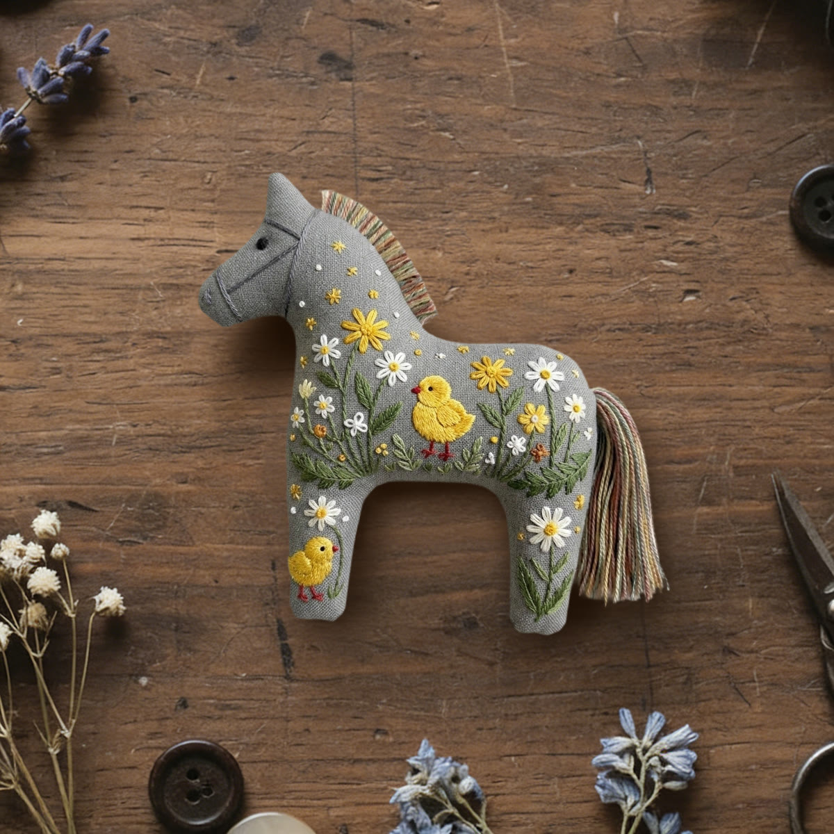 Rubbyoo Dala Horse Embroidery Kit - Chick In The Meadow | Gift For Crafters | Cute Nursery Decor - 6 inches hoop kit - image 1