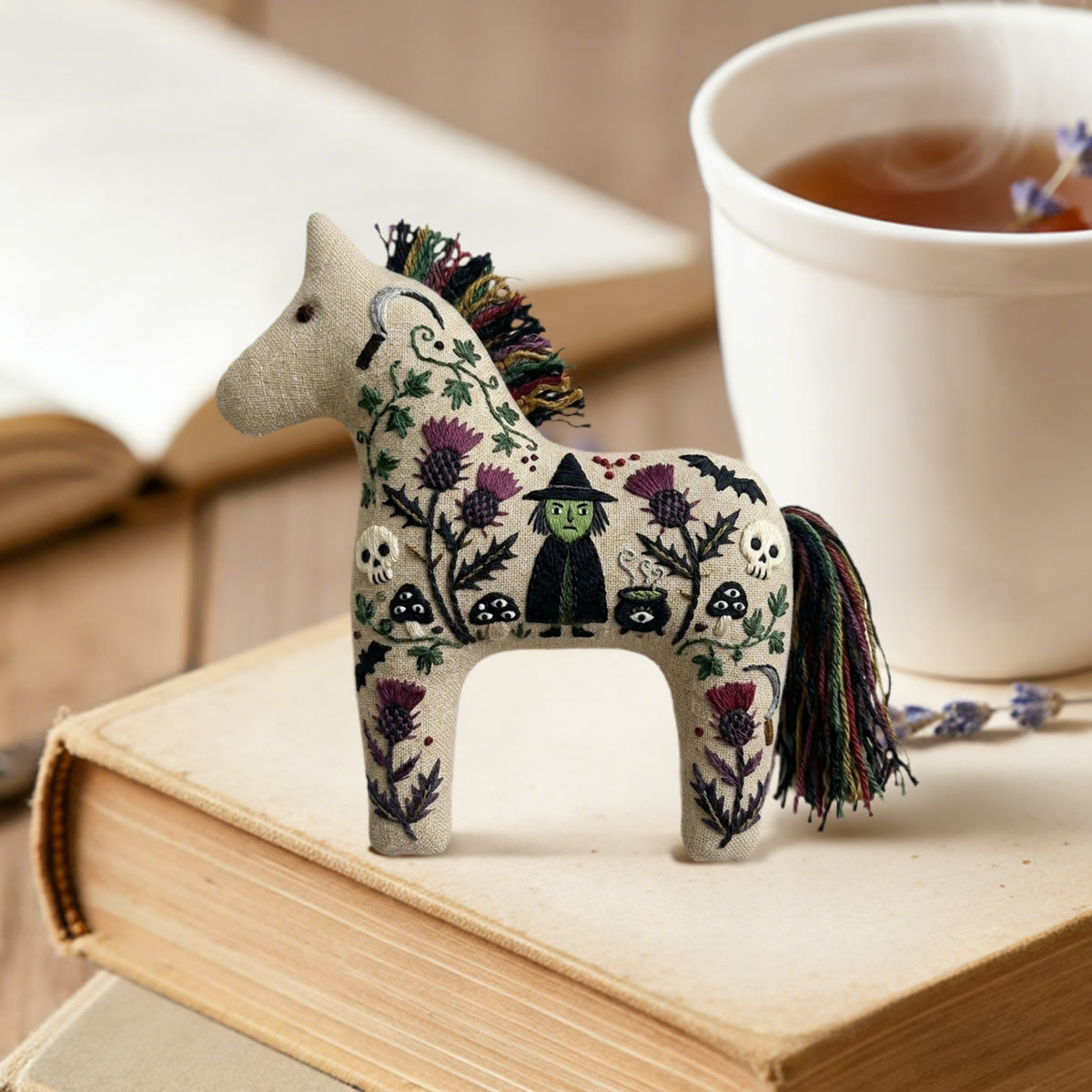 Rubbyoo Dala Horse Embroidery Kit - Green-faced Witch | Cottagegoth Gift For Friends | Gothic Keychain - image 2