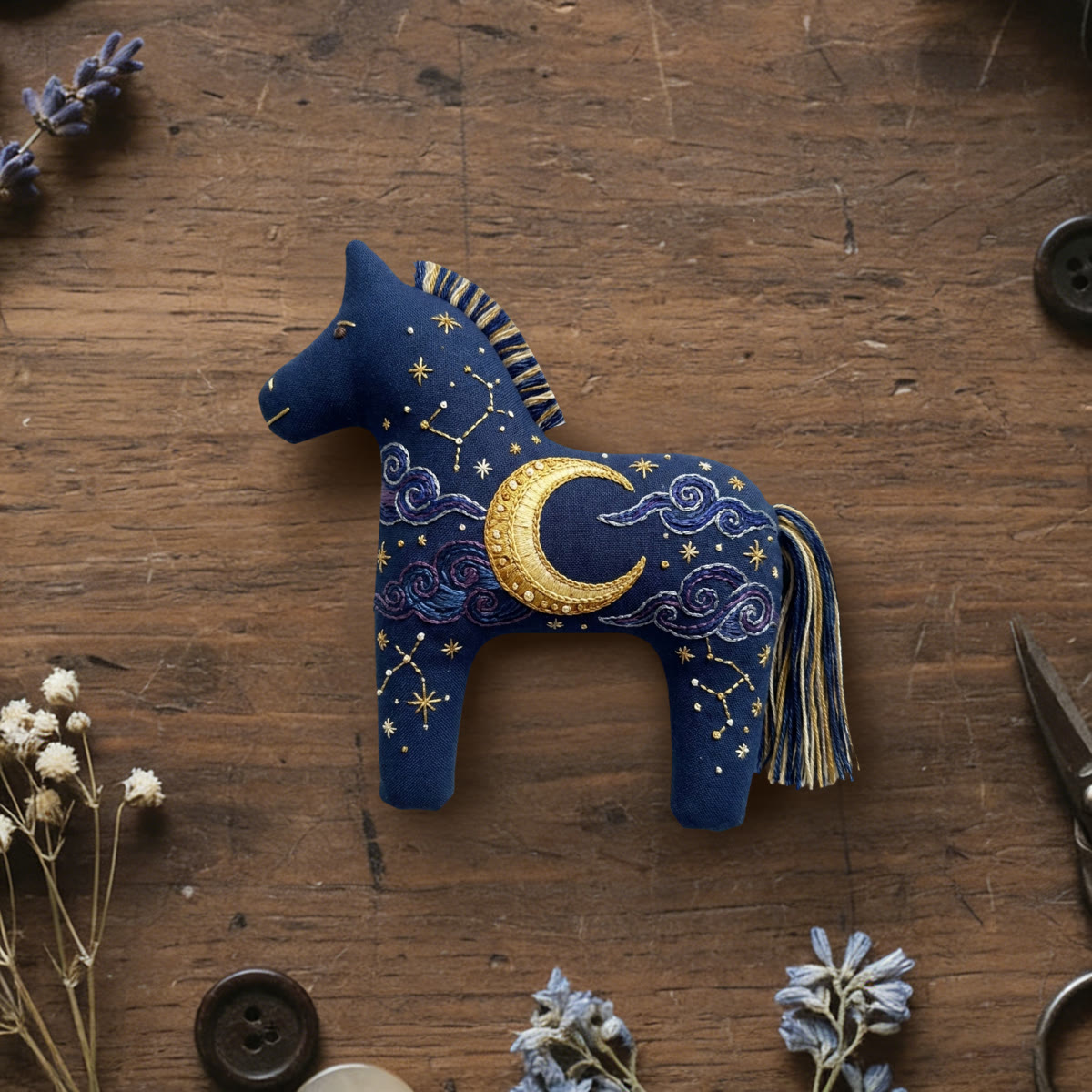 Rubbyoo Dala Horse Embroidery Kit - Starry Night Sky | Meaningful Pendant Gift | Celestial Aesthetic Room Decor - 6 inches hoop kit - image 1