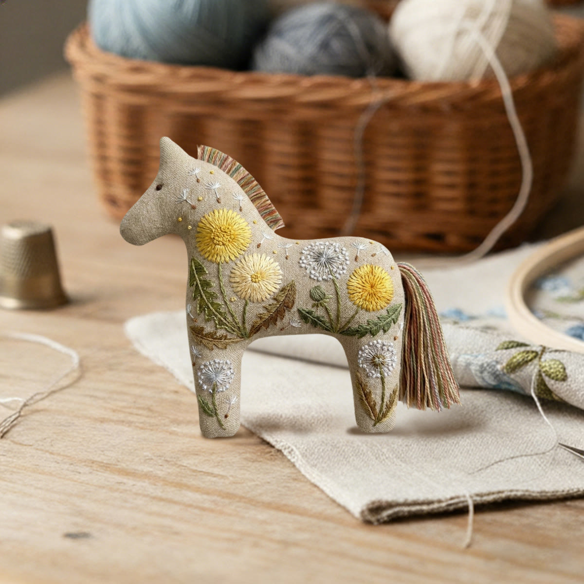 Rubbyoo Dala Horse Embroidery Kit - Floating Dandelion | Cottagecore Aesthetic Gift | Literary Bag Charm - image 2