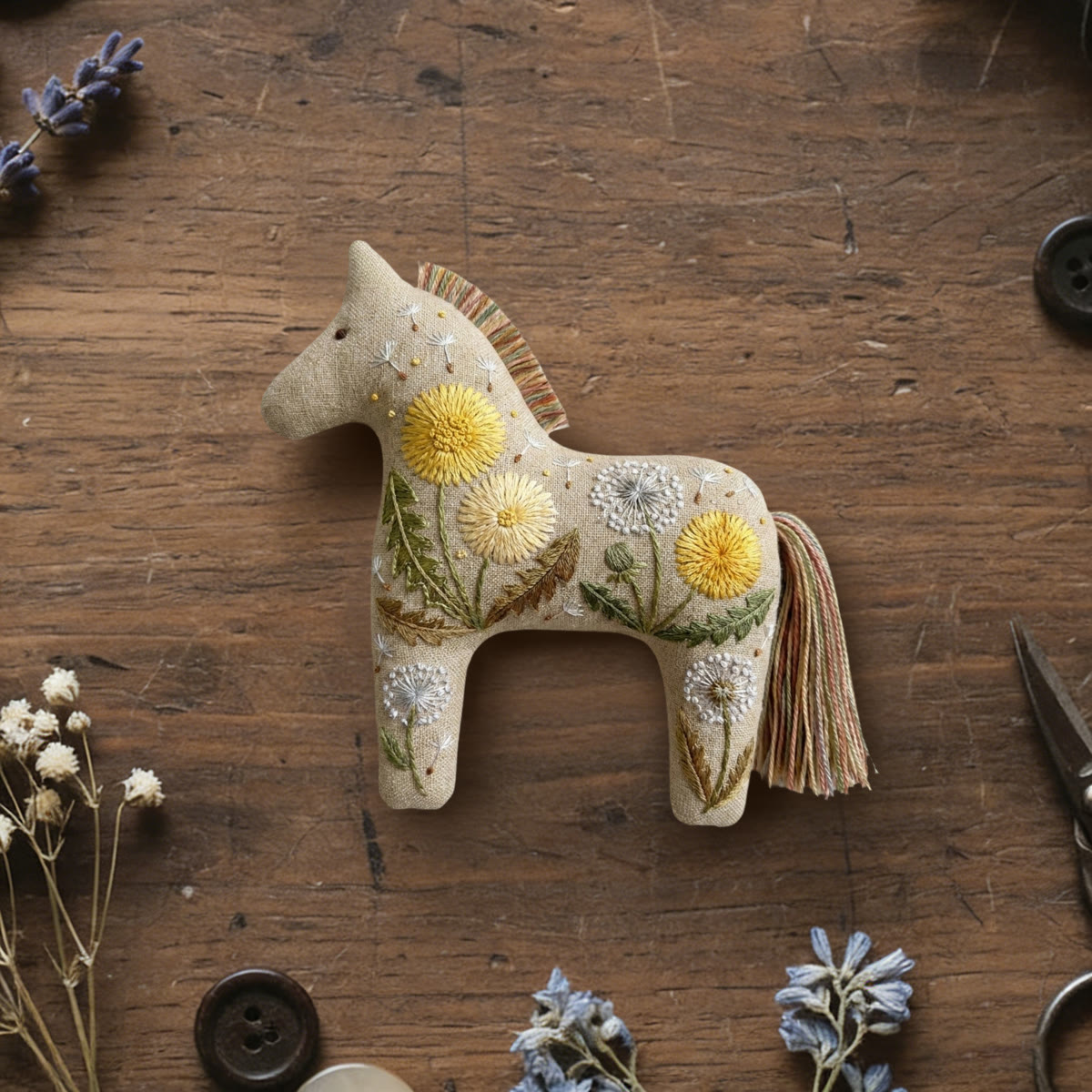 Rubbyoo Dala Horse Embroidery Kit - Floating Dandelion | Cottagecore Aesthetic Gift | Literary Bag Charm - 6 inches hoop kit - image 1
