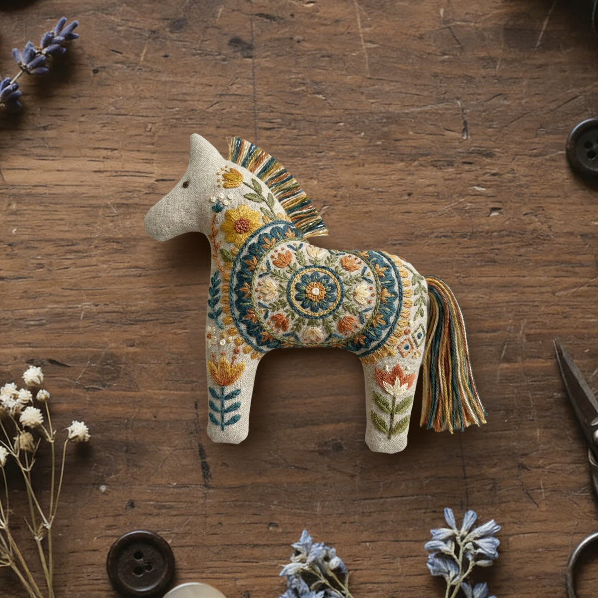 Rubbyoo Dala Horse Embroidery Kit - Mandala Floral | Handmade Boho Gift | Statement Purse Accessory - 6 inches hoop kit - image 1