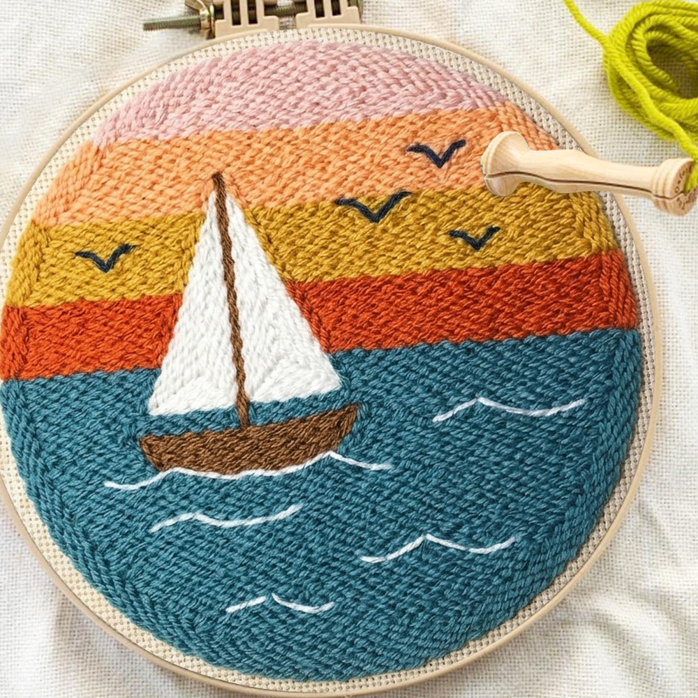 Sunset & Boat Punch Needle Kit - Beginner Friendly Craft Set | Ethereal Special Collection - image 2