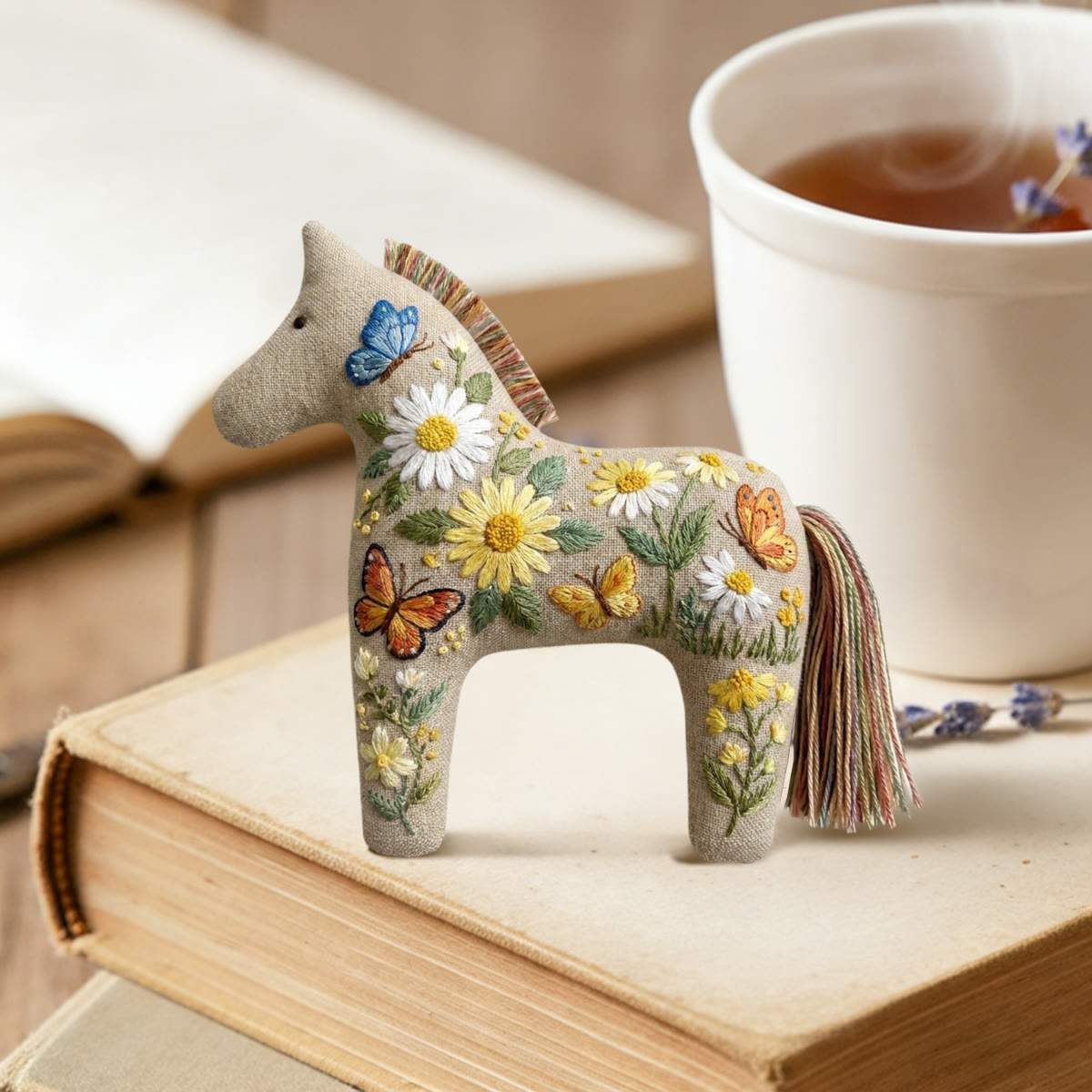 Rubbyoo Dala Horse Embroidery Kit - Butterfly And Wildflower | Handmade Birthday Gift | Cottagecore Bag Charm - image 2