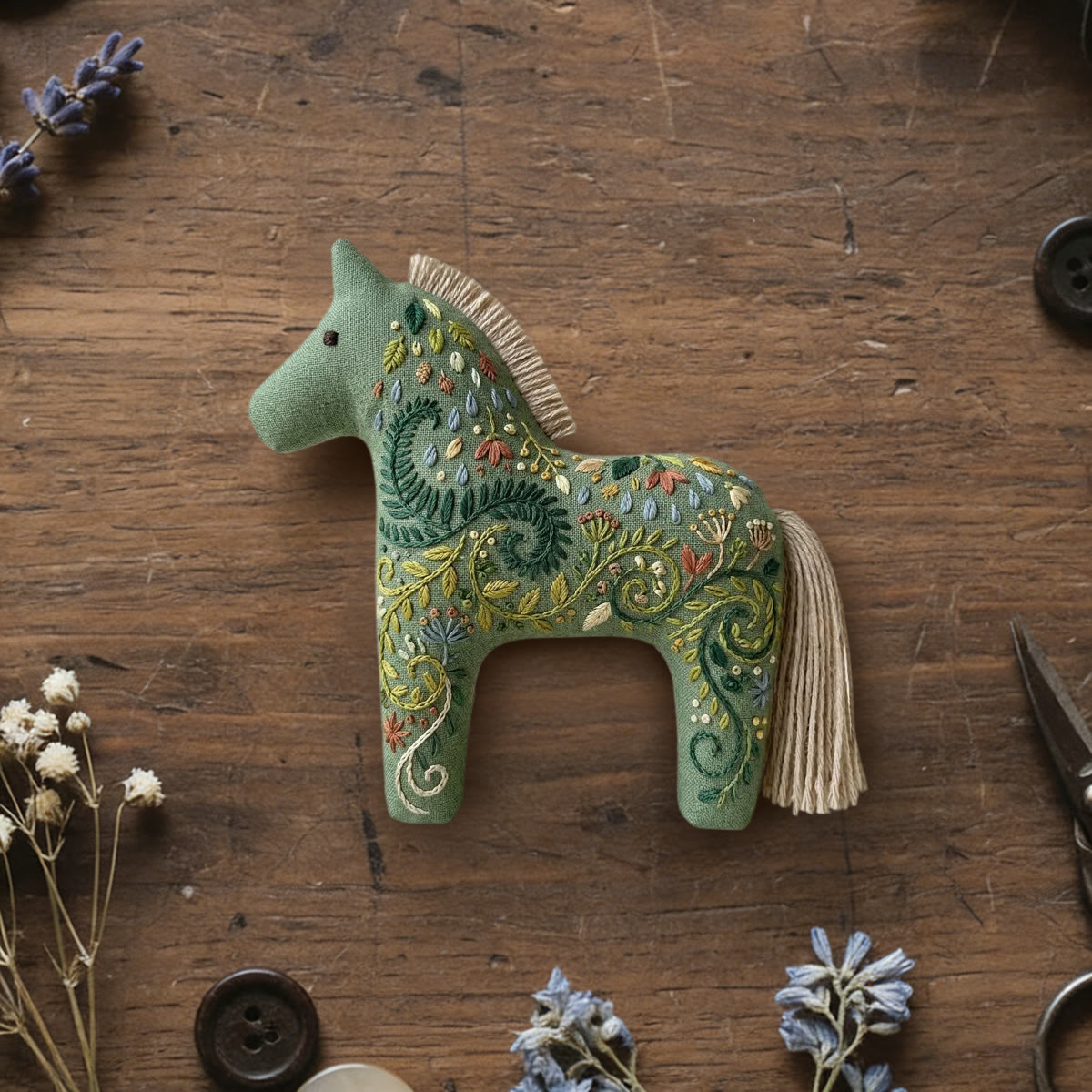 Rubbyoo Dala Horse Embroidery Kit - Vines And Tendrils | Nature Lover Gift | Window Hanging Ornament - 6 inches hoop kit - image 1
