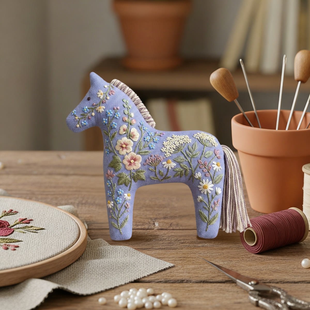 Rubbyoo Dala Horse Embroidery Kit - Daisy And Wildflower | Shabby Chic Gift For Her | Nursery Hanging Decor - image 7