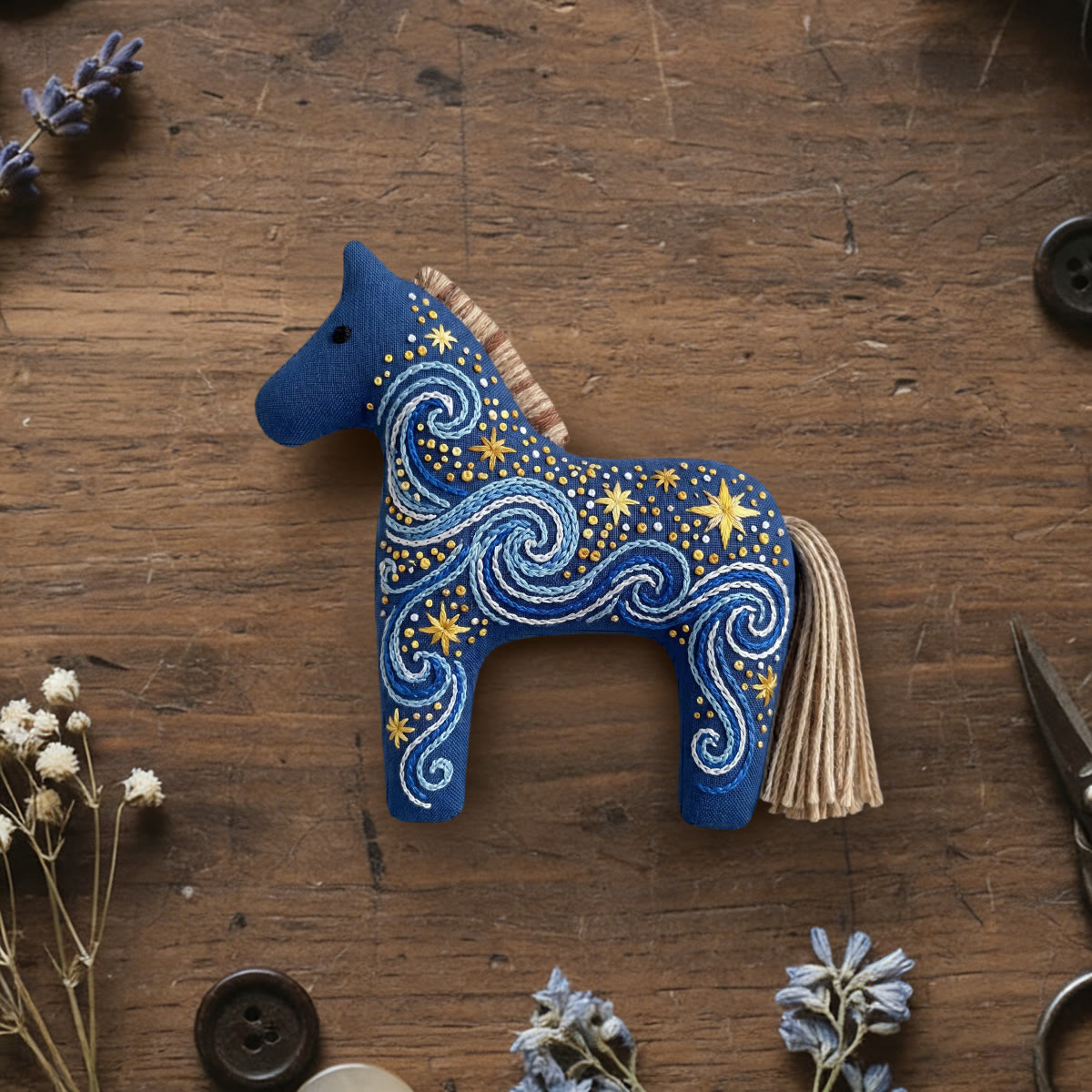 Rubbyoo Dala Horse Embroidery Kit - Swirling Galaxy Pattern | Unique Gift For Friend | Witchy Celestial Decor - 6 inches hoop kit - image 1