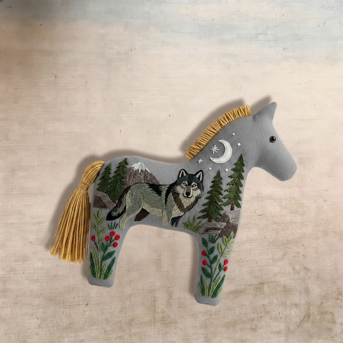 Rubbyoo Dala Horse Embroidery Kit - Grey Wolf And Mountain | Unique Handmade Gift | Car Rearview Mirror Hanging Accessory - image 9