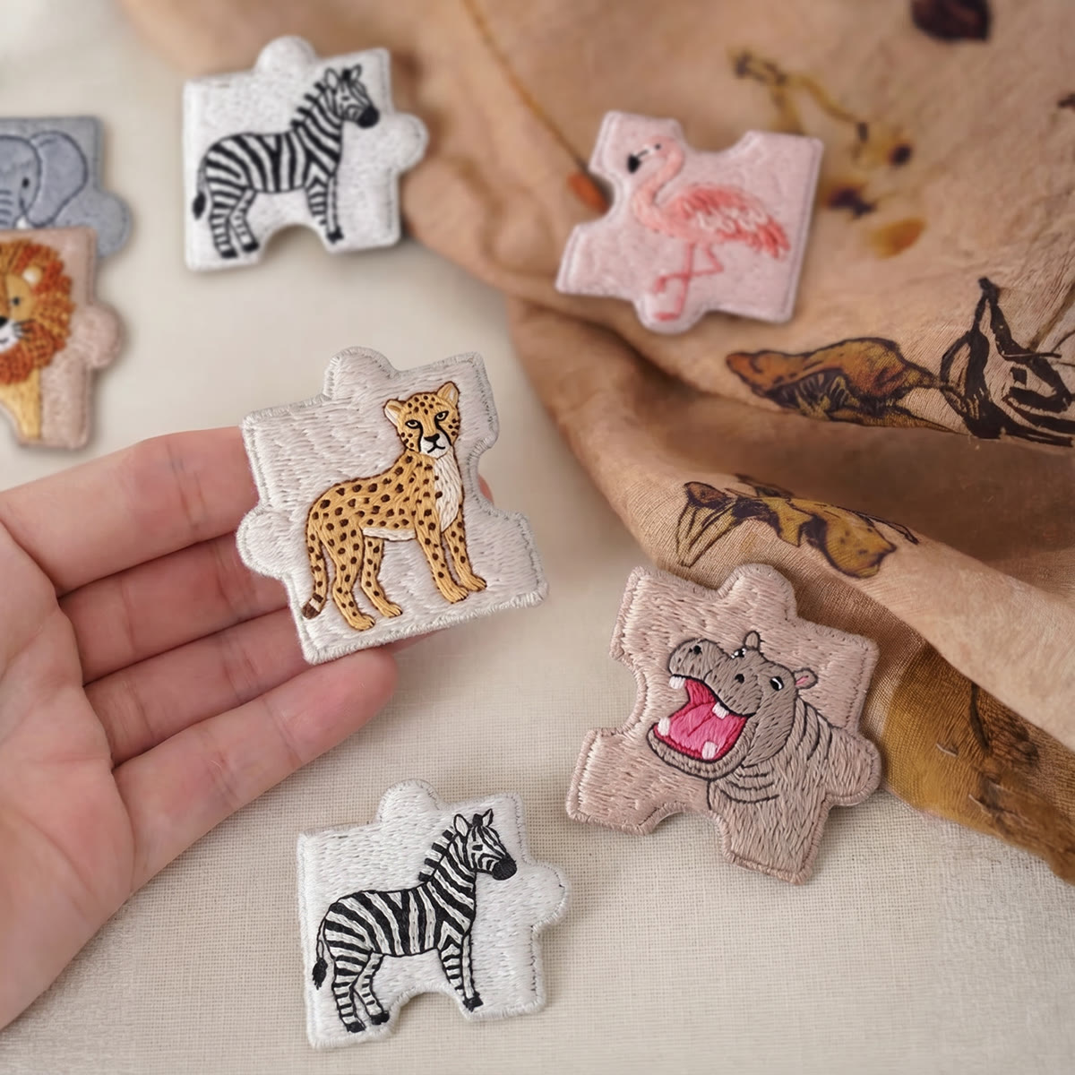 Rubbyoo Diy Magnet & Brooch Embroidery Puzzle Kit - Jungle Animals Set | Refrigerator Decor - image 2