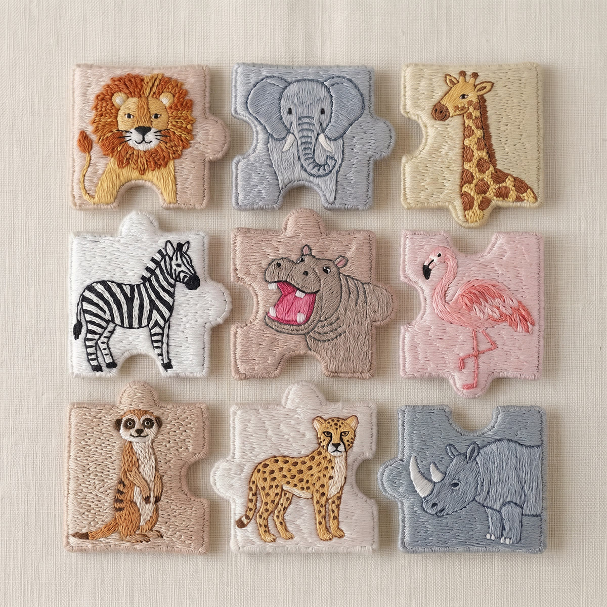 Rubbyoo Diy Magnet & Brooch Embroidery Puzzle Kit - Jungle Animals Set | Refrigerator Decor - 9-pcs Puzzle Brooch Kit - image 1