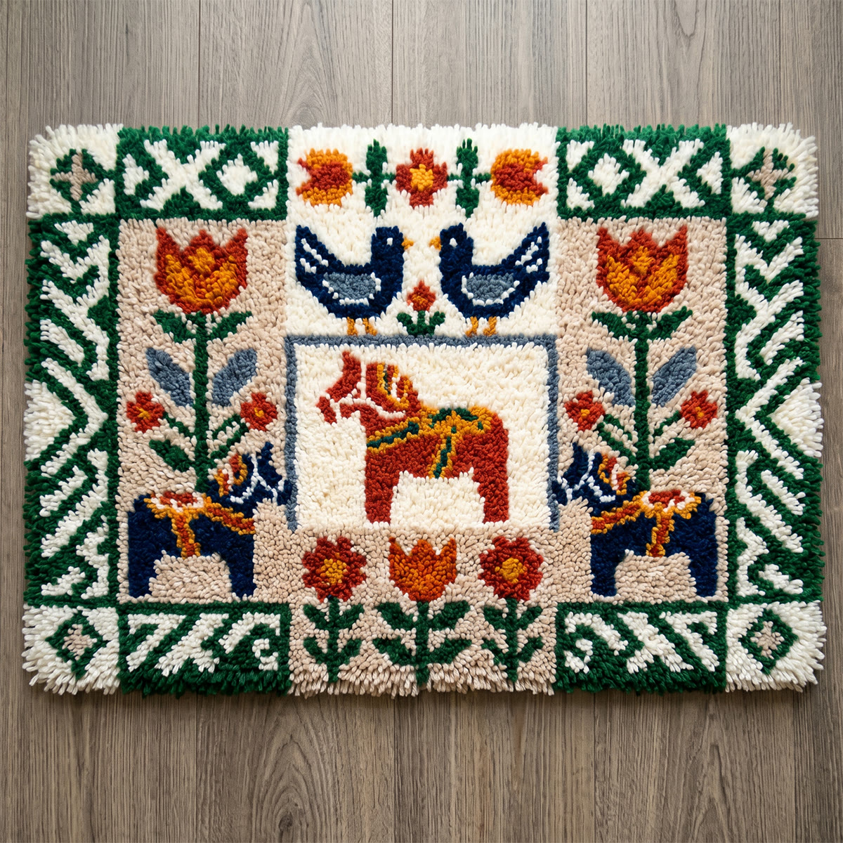 Rubbyoo Latch Hook Rug Kit - Dala Horse | Lucky Housewarming Gift | Decorative Door Mat - 75×50cm - image 1