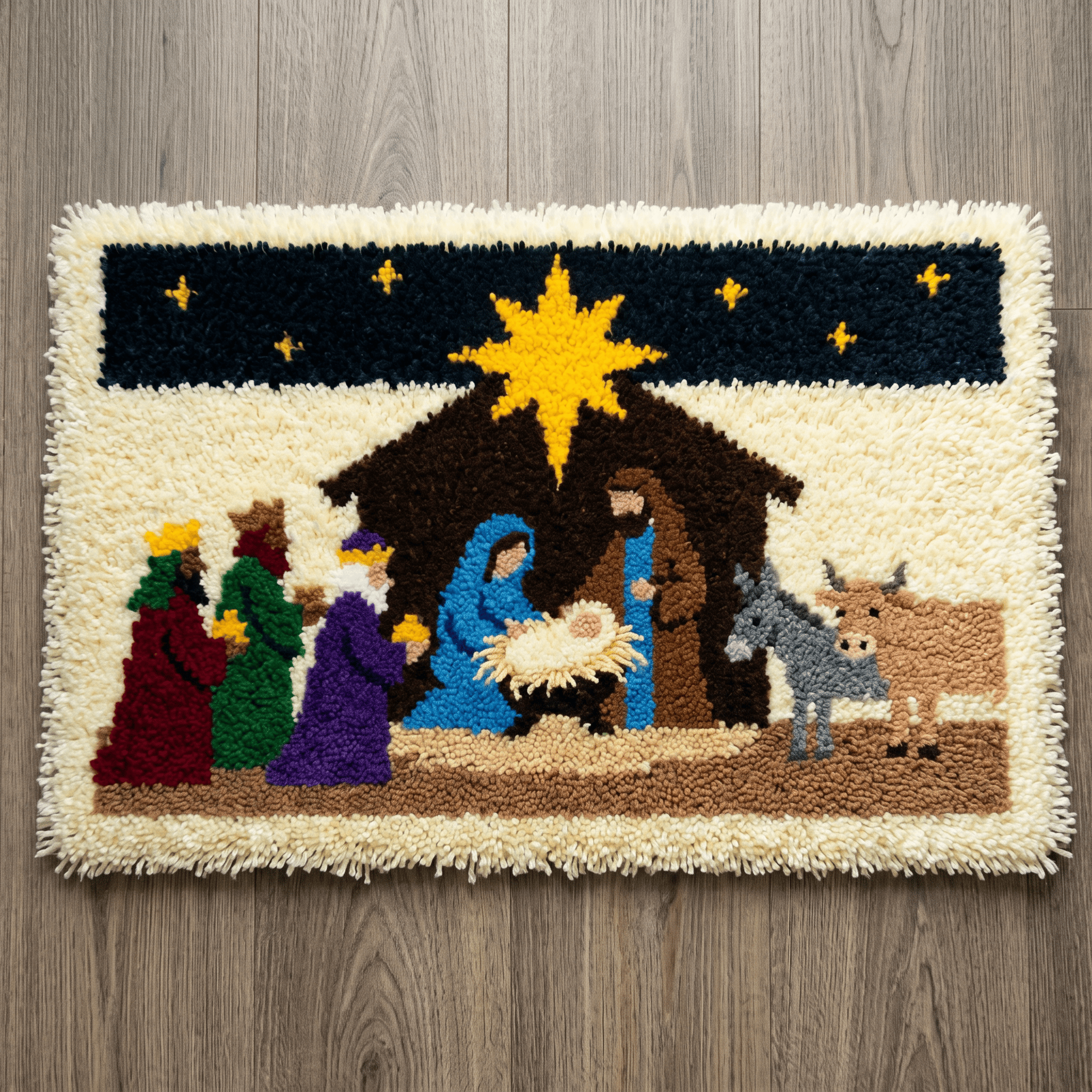 Rubbyoo Latch Hook Rug Kit - Nativity Scene | Religious Holiday Gift | Nursery Room Rug - 75×50cm - image 1