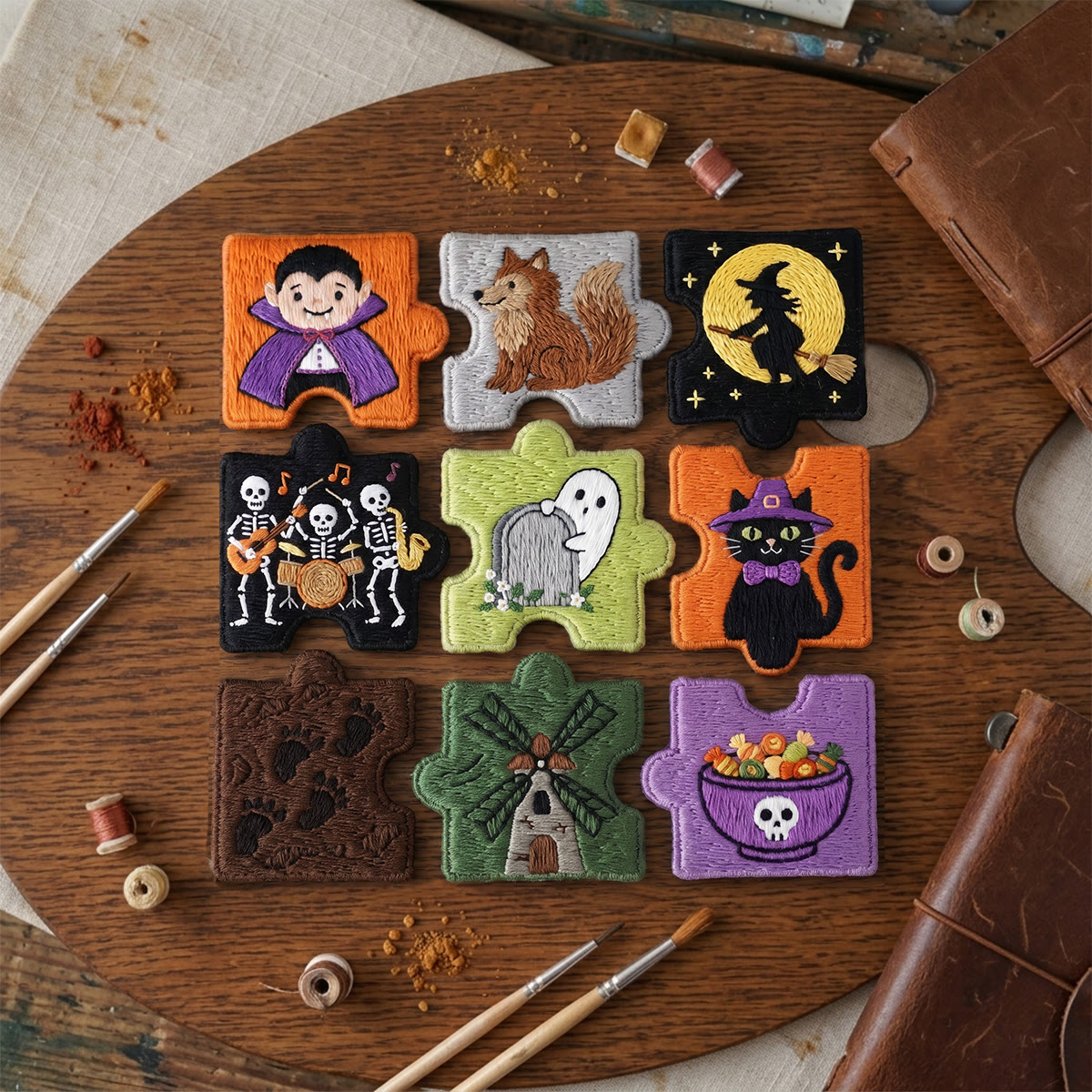 Rubbyoo Diy Magnet & Brooch Embroidery Puzzle Kit - Halloween Monsters Collection | Gothic Backpack Pin - image 2