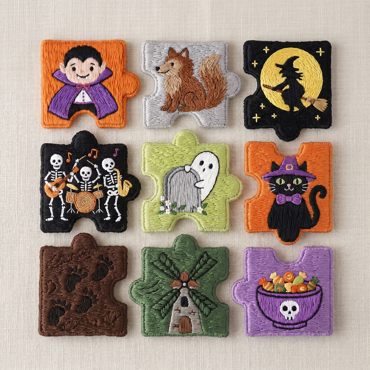 Rubbyoo Diy Magnet & Brooch Embroidery Puzzle Kit - Halloween Monsters Collection | Gothic Backpack Pin - 9-pcs Puzzle Brooch Kit - image 1