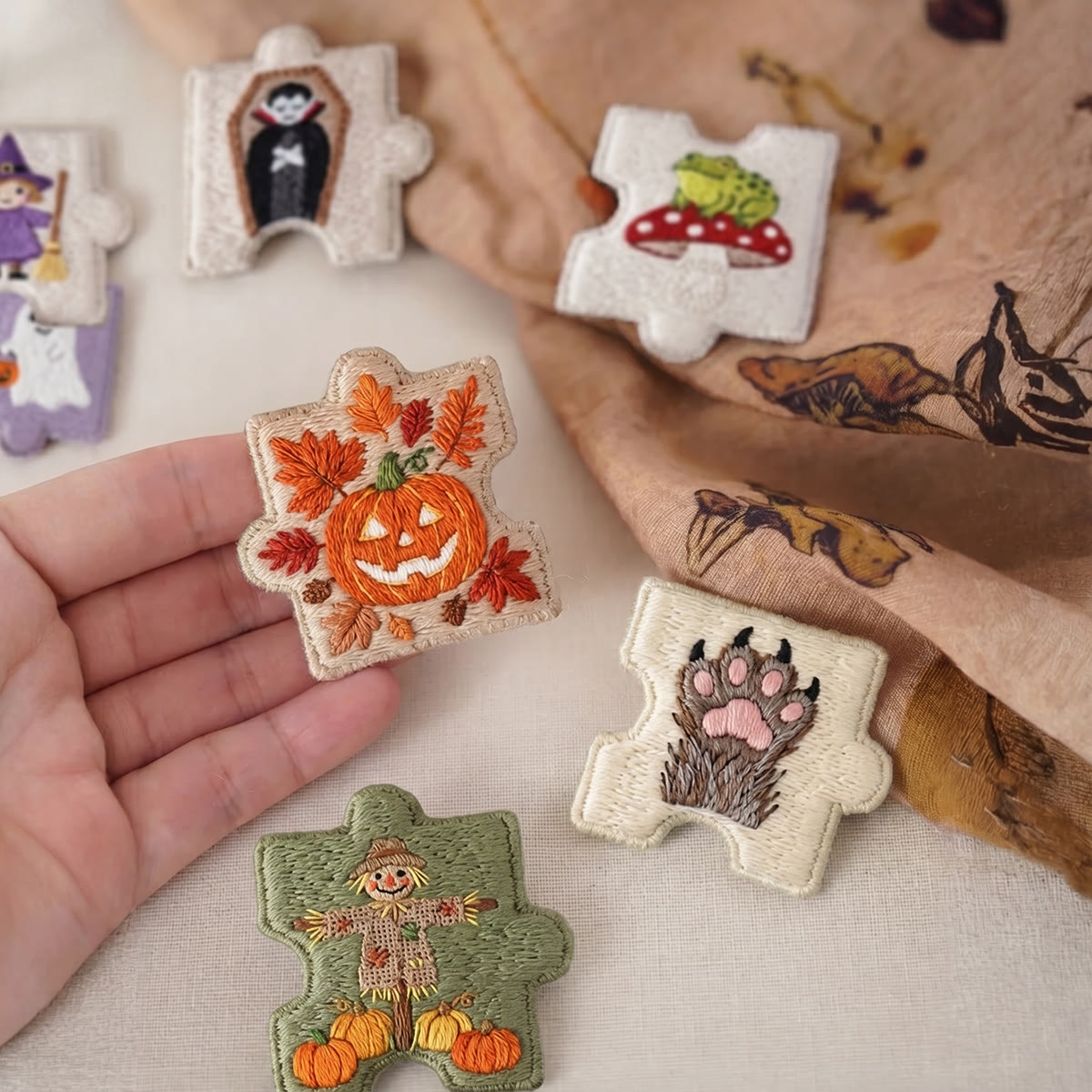 Rubbyoo Diy Magnet & Brooch Embroidery Puzzle Kit - Spooky Forest Elements | Denim Jacket Brooch - image 4