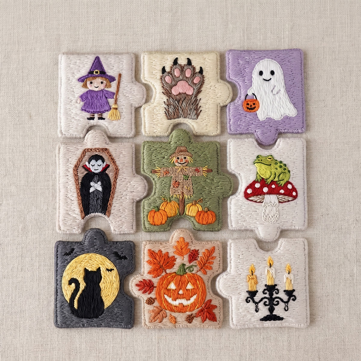 Rubbyoo Diy Magnet & Brooch Embroidery Puzzle Kit - Spooky Forest Elements | Denim Jacket Brooch - 9-pcs Puzzle Brooch Kit - image 1