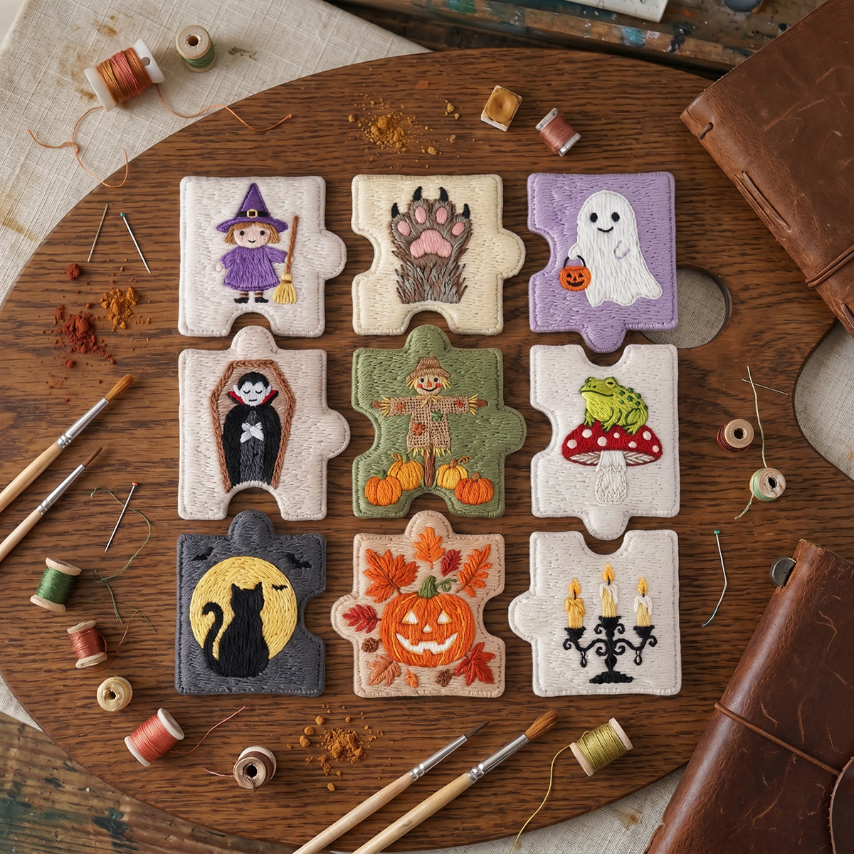 Rubbyoo Diy Magnet & Brooch Embroidery Puzzle Kit - Spooky Forest Elements | Denim Jacket Brooch - image 3