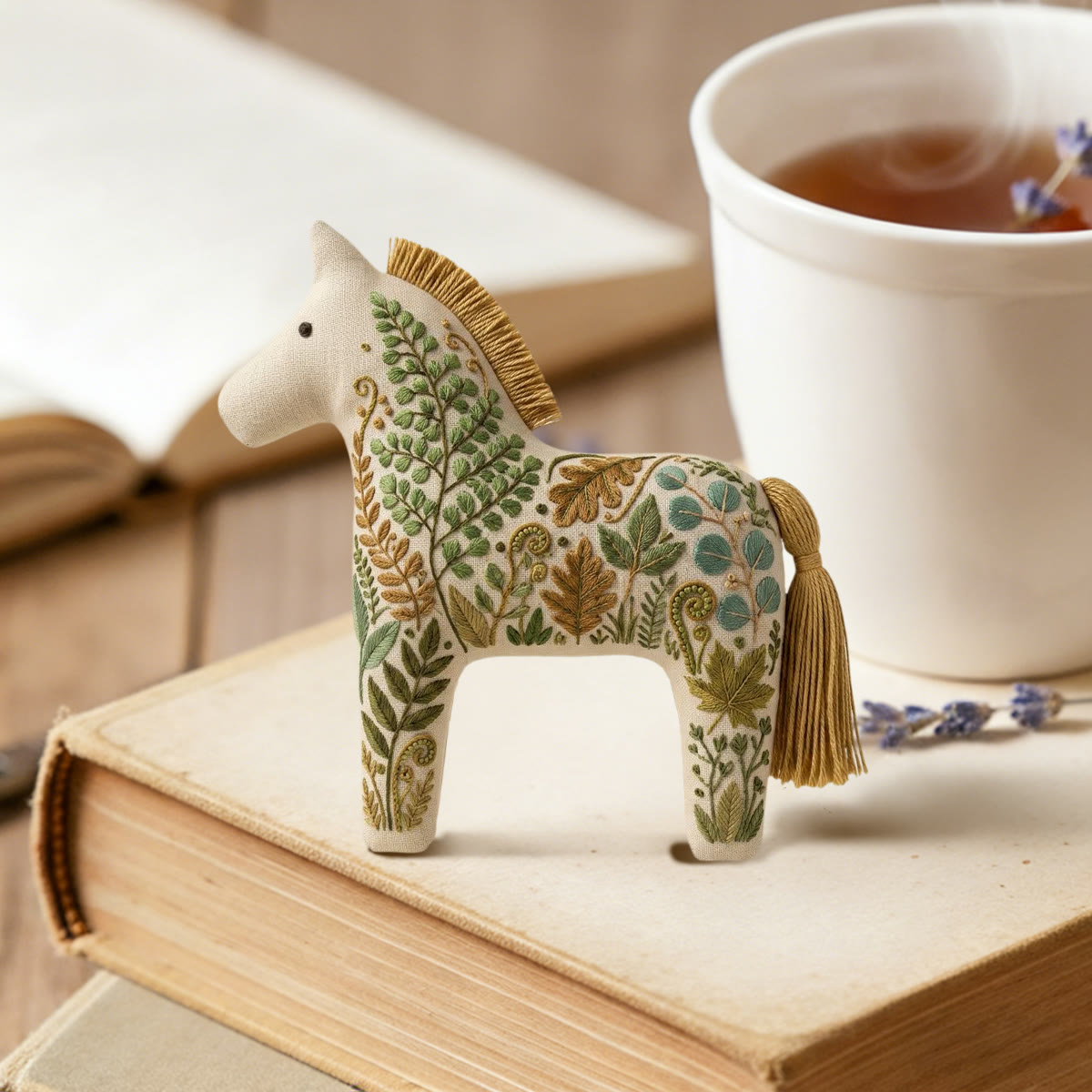 Rubbyoo Dala Horse Embroidery Kit - Botanical Fern Leaf | Cute Gift For Kids | Forest Aesthetic Bag Charm - image 2