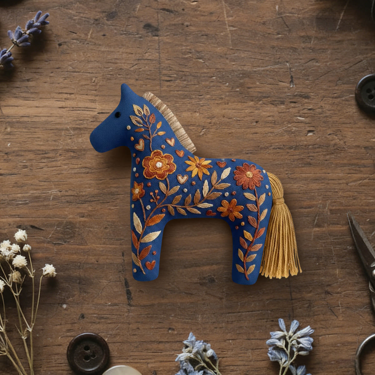 Rubbyoo Dala Horse Embroidery Kit - Daisy Motif | Unique Handmade Gift | Desk Accessory - 6 inches hoop kit - image 1