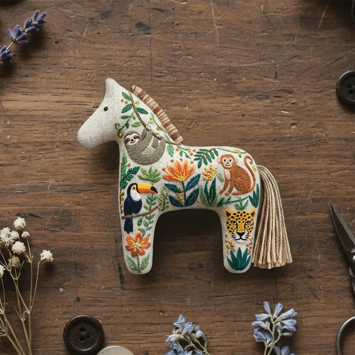 Rubbyoo Dala Horse Embroidery Kit - Jungle Animals | Unique Artisan Gift | Kids Room Ornament - 6 inches hoop kit - image 1