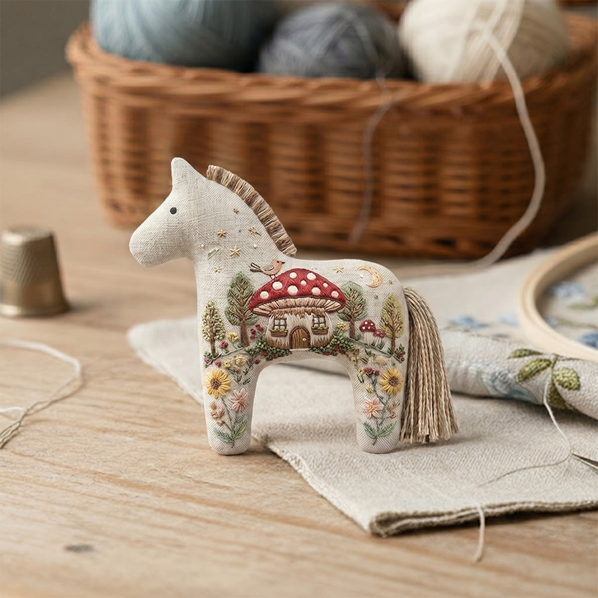 Rubbyoo Dala Horse Embroidery Kit - Mushroom House | Unique Gift For Her | Cute Bag Charm - image 3