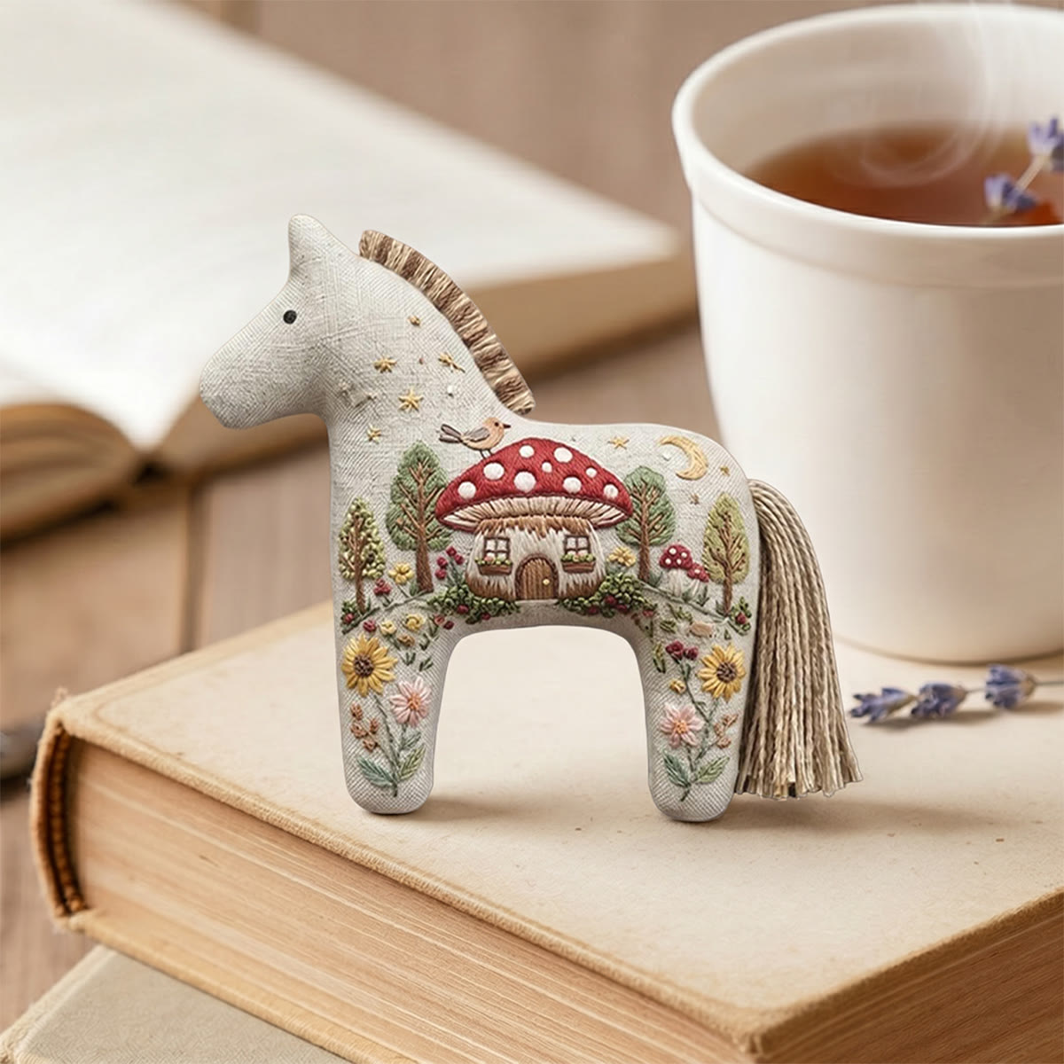 Rubbyoo Dala Horse Embroidery Kit - Mushroom House | Unique Gift For Her | Cute Bag Charm - image 2