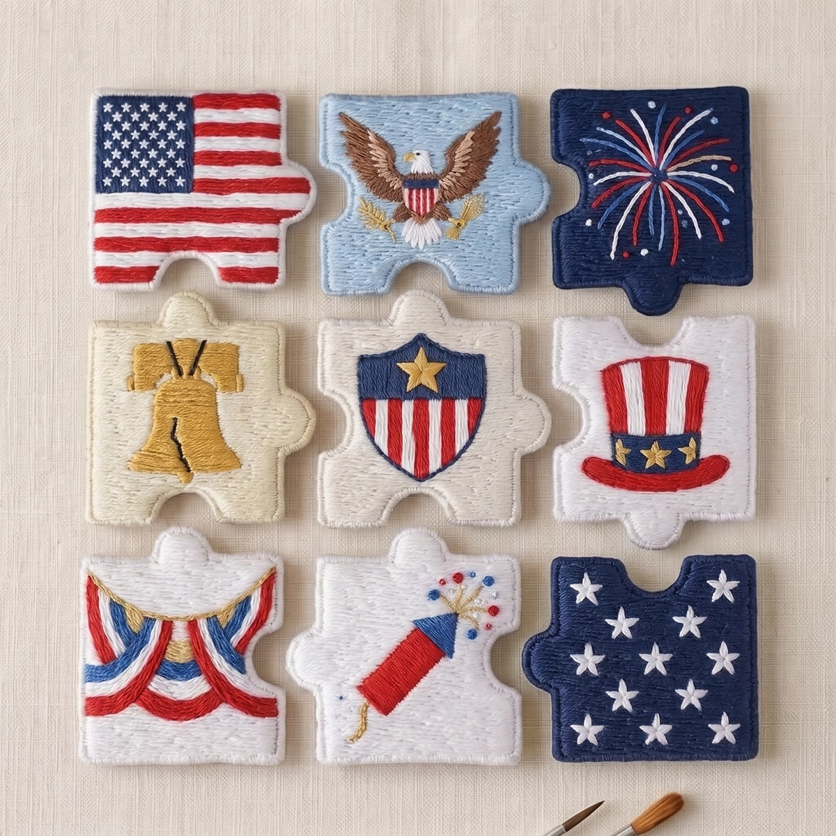 Rubbyoo Diy Magnet & Brooch Embroidery Puzzle Kit - Independence Day Themes | Patriotic Kitchen Decor - 9-pcs Puzzle Brooch Kit - image 1