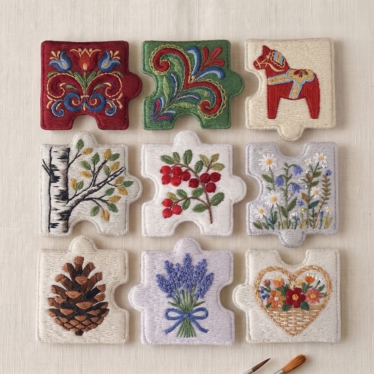 Rubbyoo Diy Magnet & Brooch Embroidery Puzzle Kit - Lavender Pinecone Wildflower Textile | Cozy Home Styling - 9-pcs Puzzle Brooch Kit - image 1