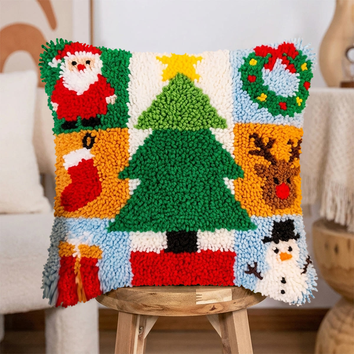 Rubbyoo Latch Hook Pillow Kit - Christmas Party | Diy Holiday Decor | Perfect Decoration For Couch - image 3