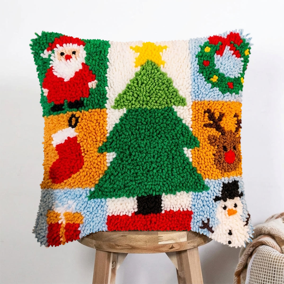 Rubbyoo Latch Hook Pillow Kit - Christmas Party | Diy Holiday Decor | Perfect Decoration For Couch - 43*43cm - image 1
