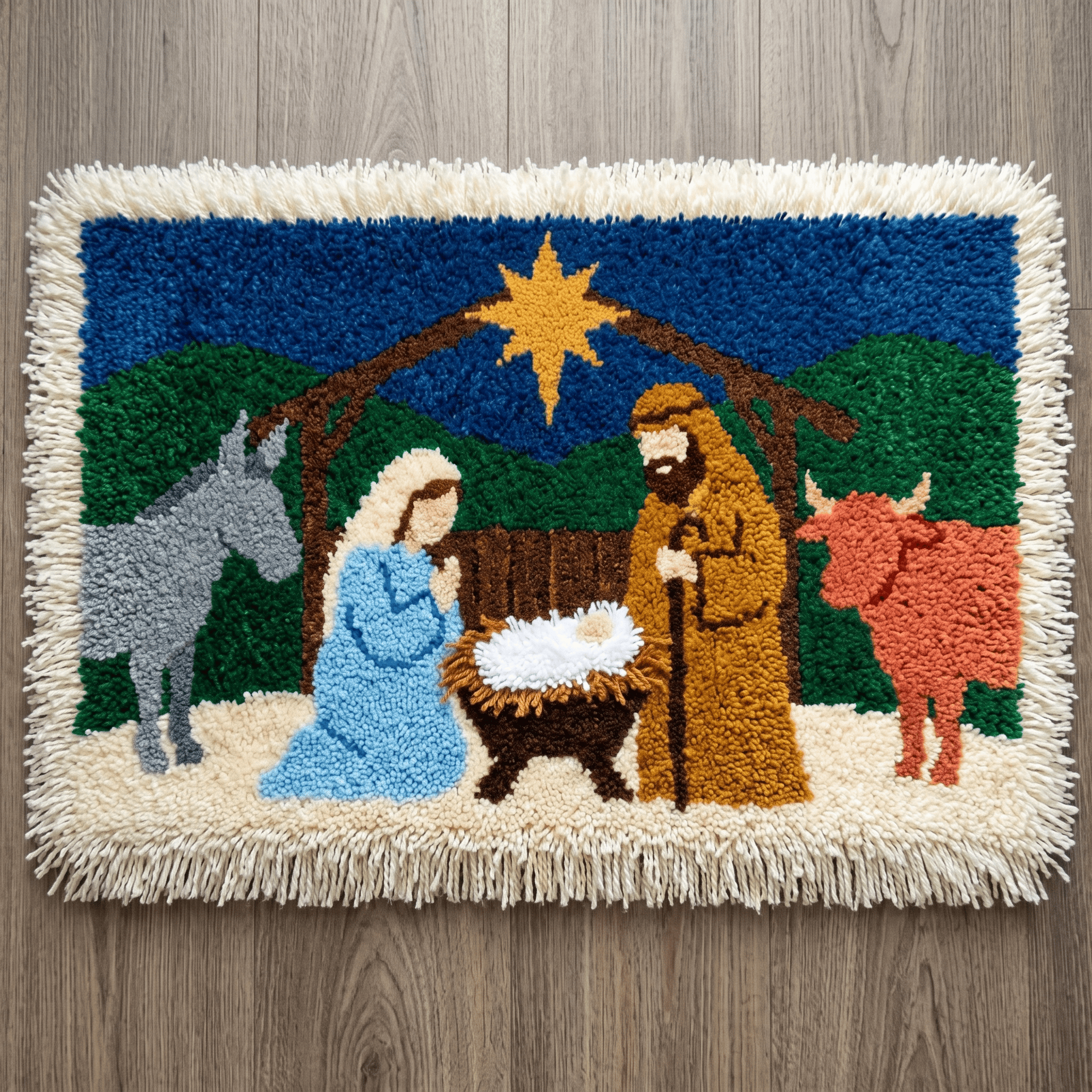 Rubbyoo Latch Hook Rug Kit - Nativity | Religious Wall Hanging Gift  | Perfect For Home Decor  - 75×50cm - image 1