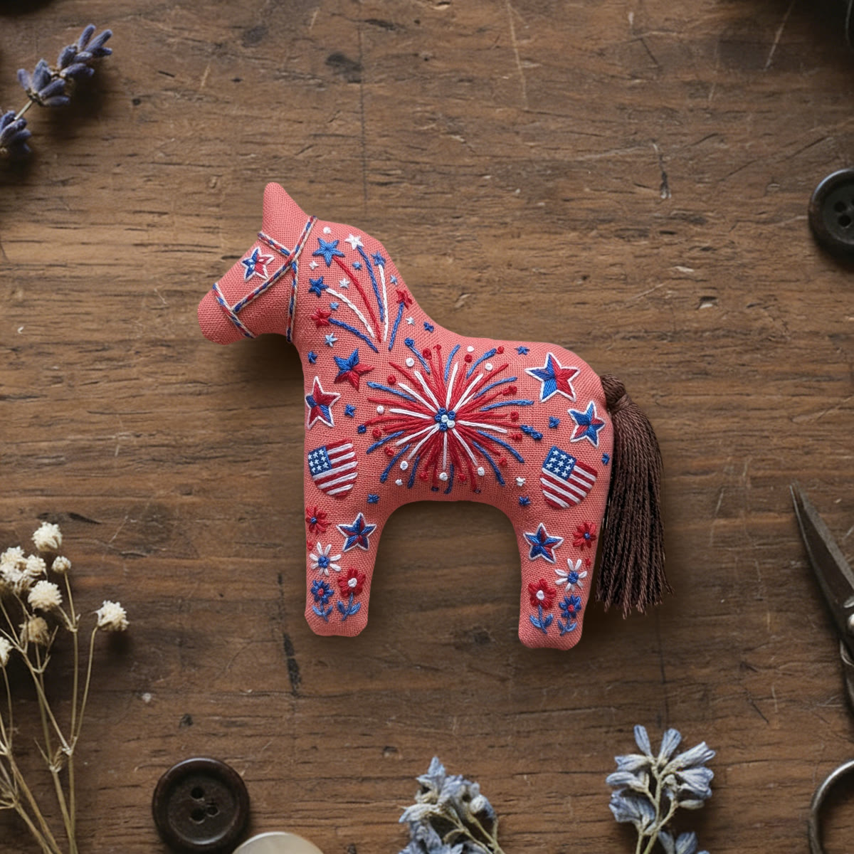 Rubbyoo Dala Horse Embroidery Kit - Celebration Day | Special Flag Pattern | Independence Day Gift Idea - 6 inches hoop kit - image 1