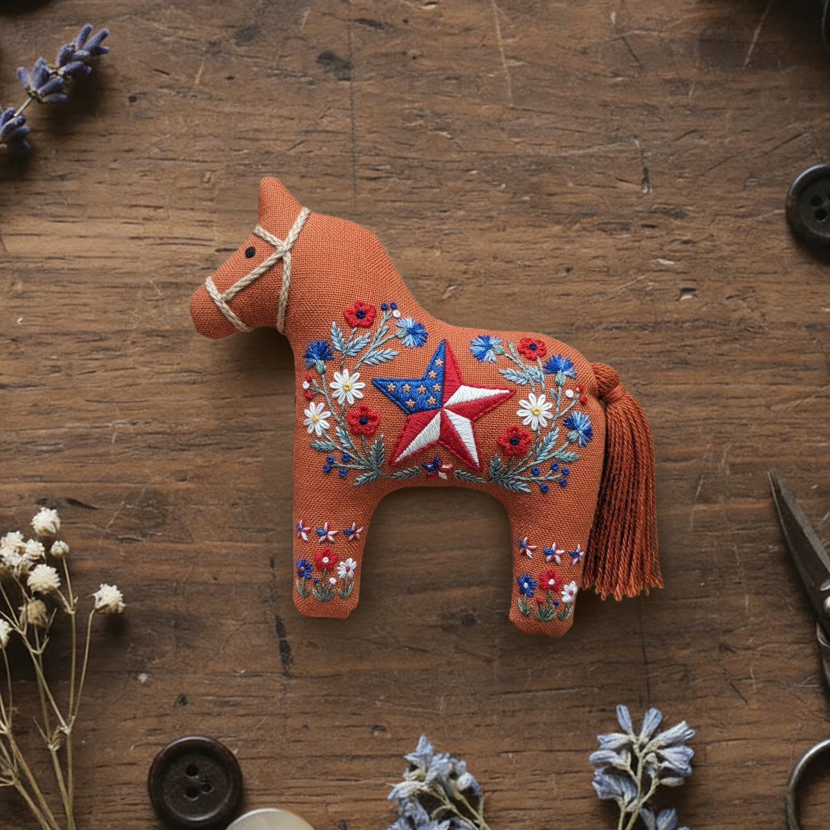 Rubbyoo Dala Horse Embroidery Kit - Star-Spangled Stallion | July 4th Commemorative Decor | Great Keepsake For Patriot - 6 inches hoop kit - image 1