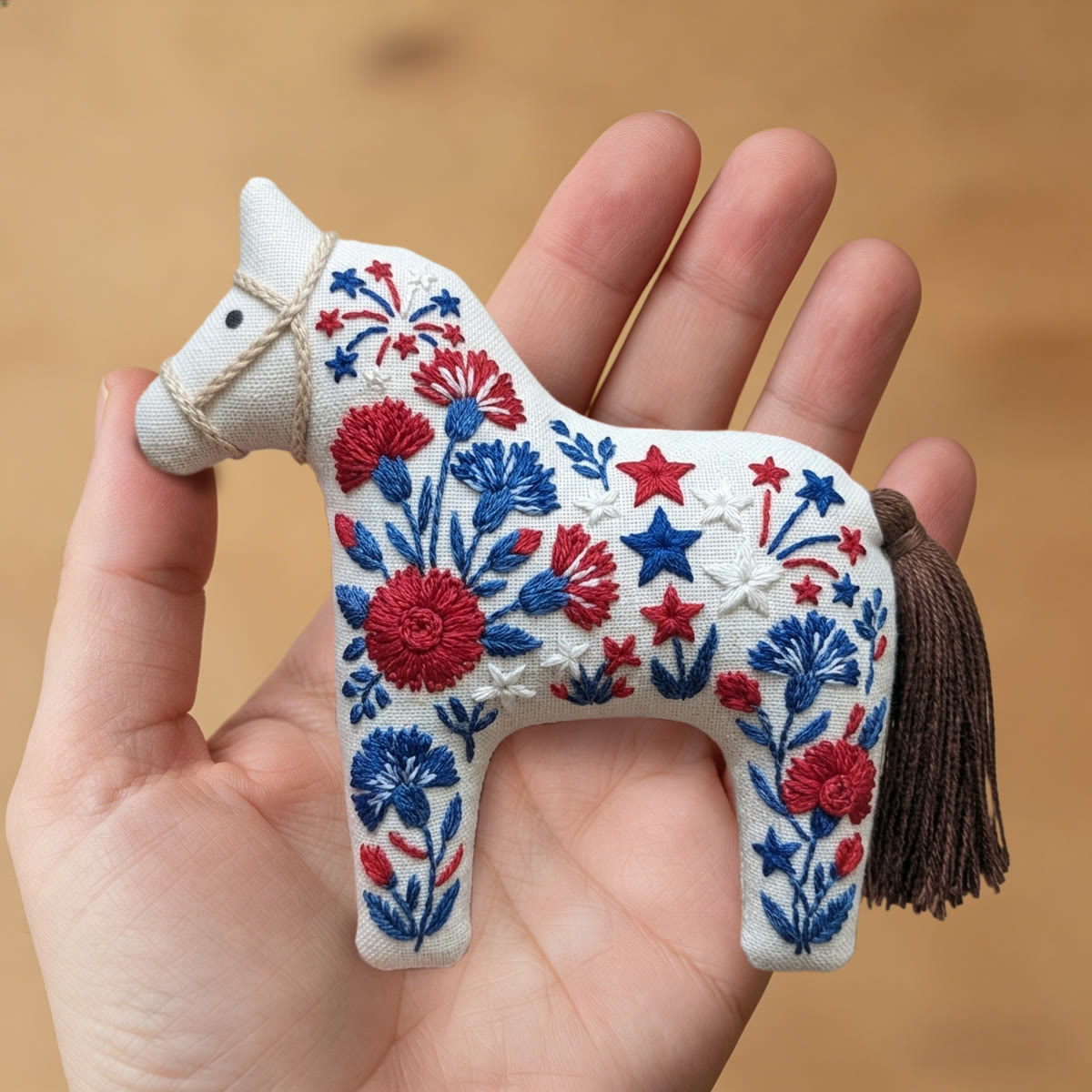 Rubbyoo Dala Horse Embroidery Kit - Floral White | Warm Red-Blue Pony Pendant | Artisan Botanical Room Accent - image 5