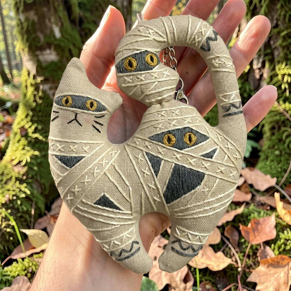 Rubbyoo Kitty Embroidery Kit - Mummy Cat | Gothic Fabric Design  | Halloween Keychain Top Option - image 2