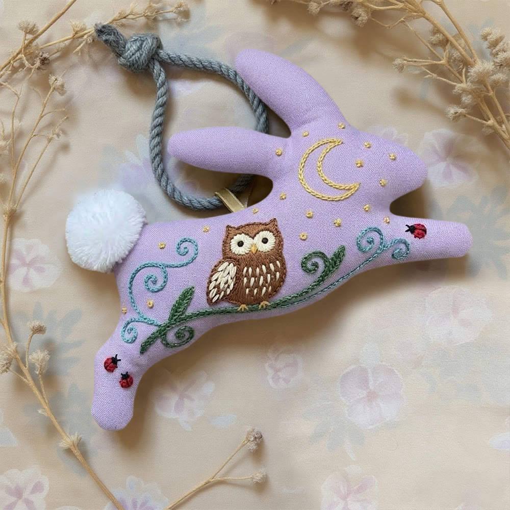 Rubbyoo Rabbit Embroidery Kit - Brown Owl | Stuffed Animal Kit For Kids | Distinctive Purple Bag Charm  - image 2