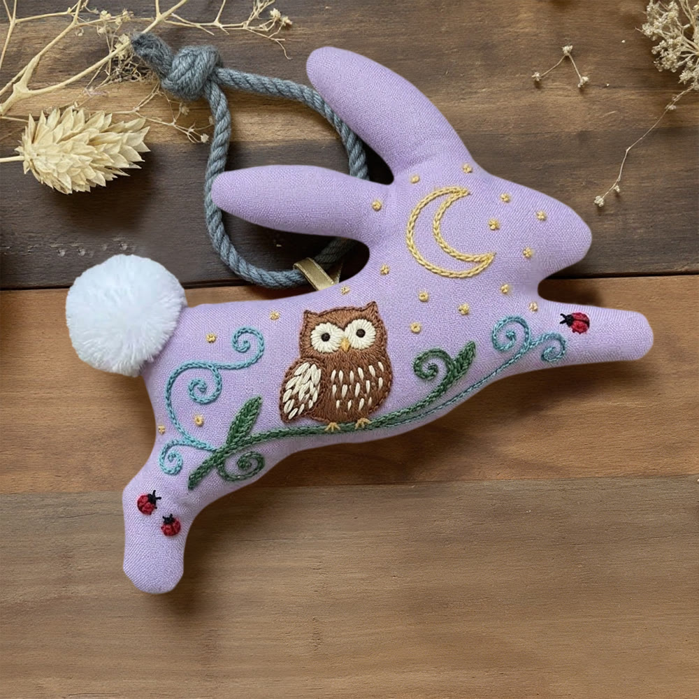 Rubbyoo Rabbit Embroidery Kit - Brown Owl | Stuffed Animal Kit For Kids | Distinctive Purple Bag Charm  - 6 inches hoop kit - image 1