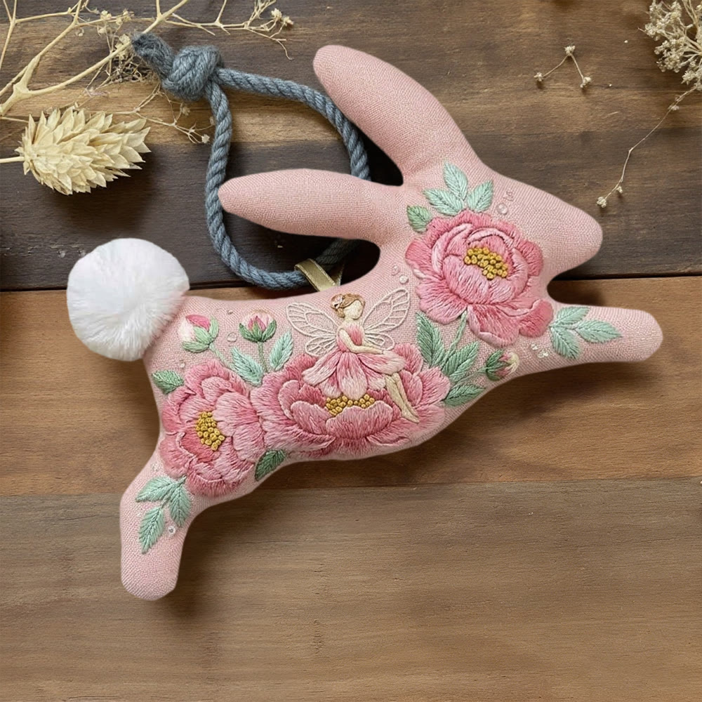 Rubbyoo Rabbit Embroidery Kit - Rosy Fairy | Pinky Pendant For Girls  | Elegant  Handicraft Design - 6 inches hoop kit - image 1