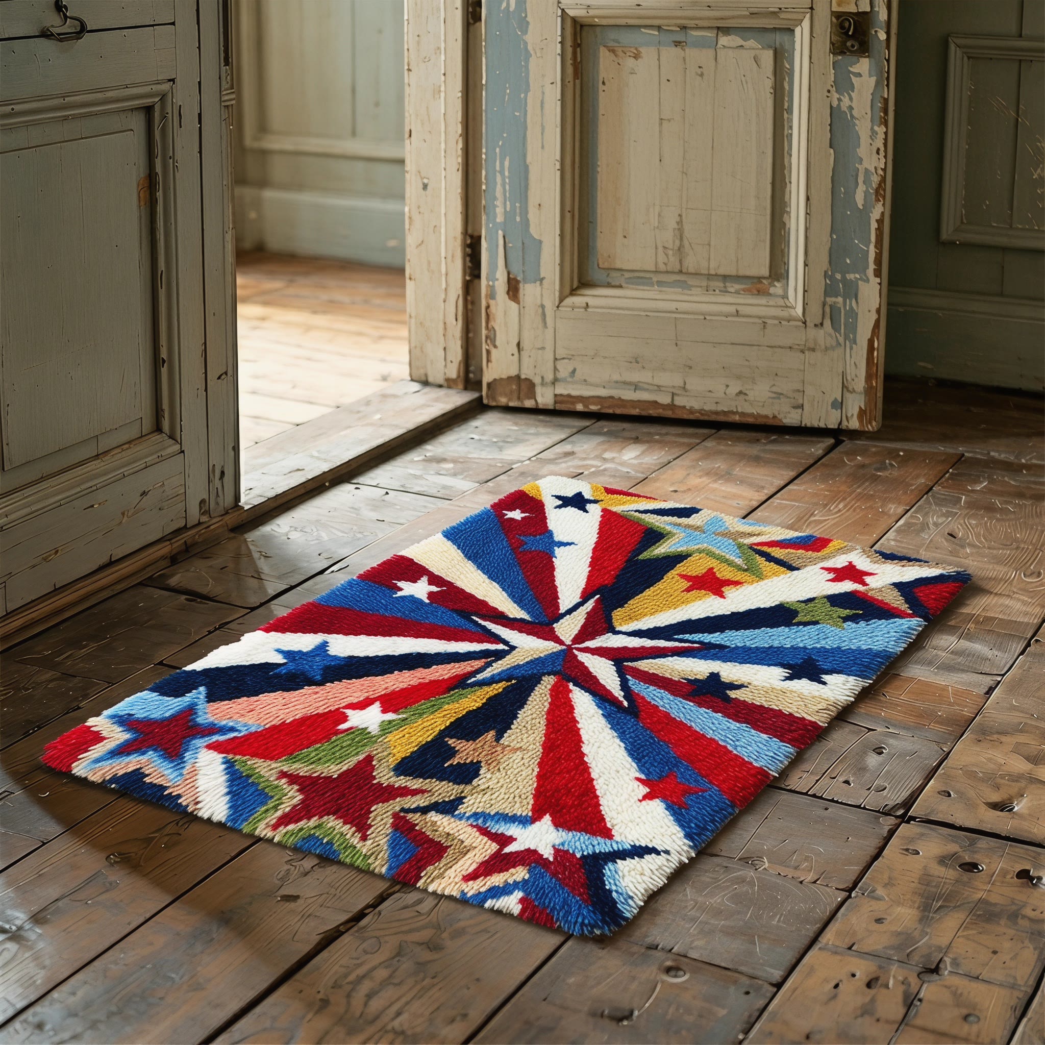 Rubbyoo Latch Hook Rug Kit - Red White And Blue Starburst | 4th Of July Gift | Retro Patriotic Carpet For Living Room Decor - image 4