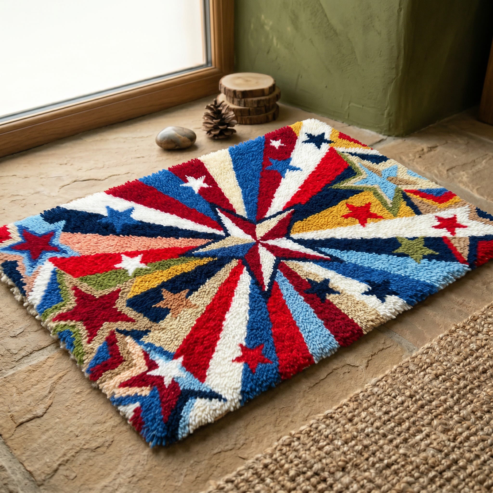 Rubbyoo Latch Hook Rug Kit - Red White And Blue Starburst | 4th Of July Gift | Retro Patriotic Carpet For Living Room Decor - image 6