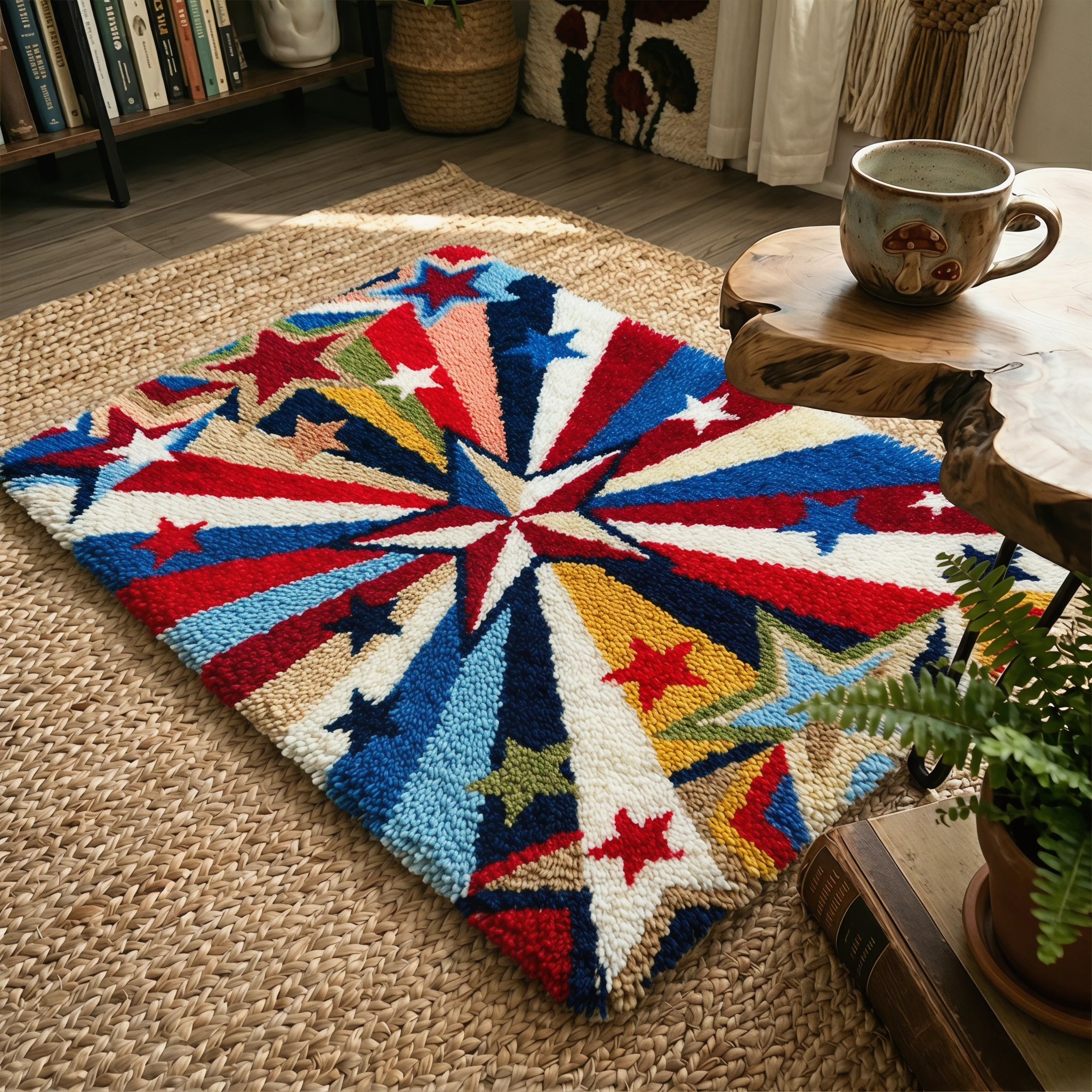 Rubbyoo Latch Hook Rug Kit - Red White And Blue Starburst | 4th Of July Gift | Retro Patriotic Carpet For Living Room Decor - image 3