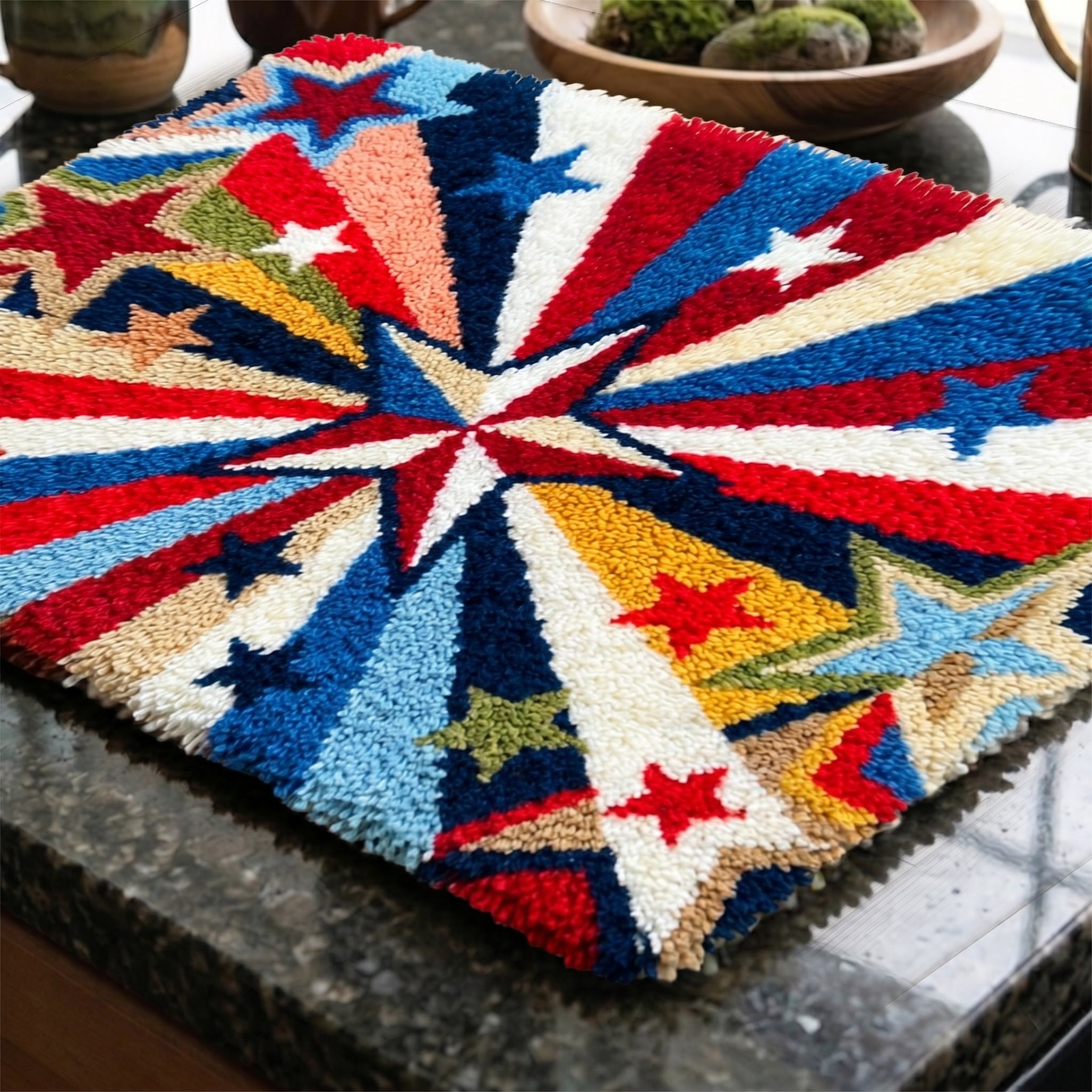 Rubbyoo Latch Hook Rug Kit - Red White And Blue Starburst | 4th Of July Gift | Retro Patriotic Carpet For Living Room Decor - image 8