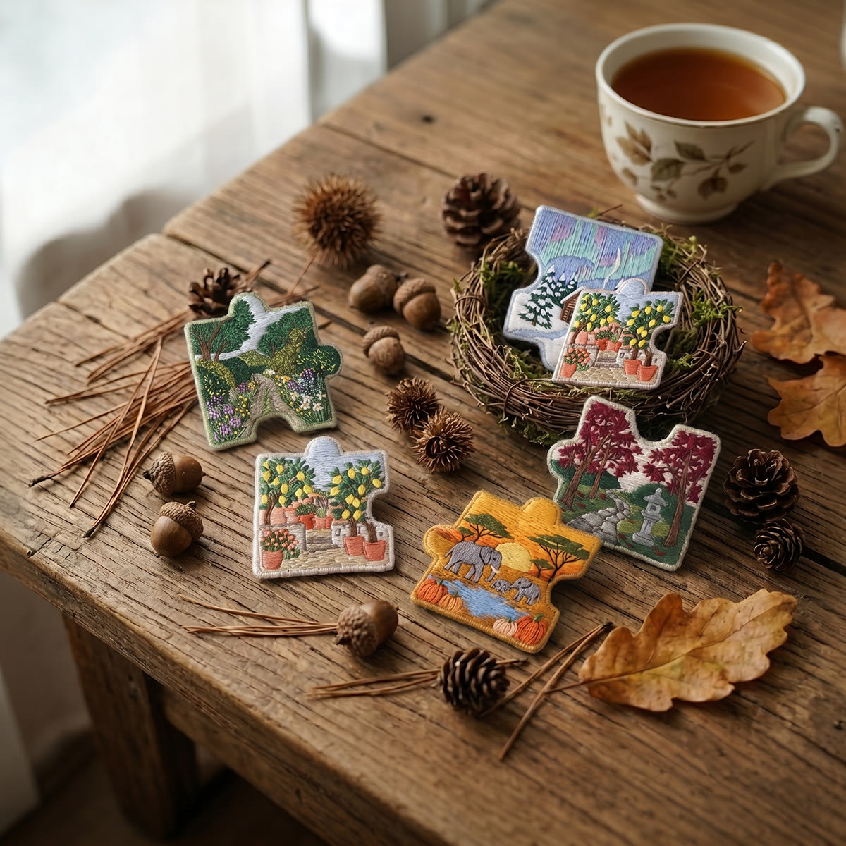 Rubbyoo Diy Magnet & Brooch Embroidery Puzzle Kit - Four Seasons Landscape Set | Scandi Folk Art Textile Refrigerator Magnet  - image 6