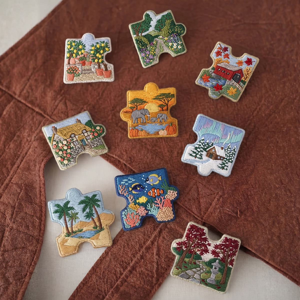 Rubbyoo Diy Magnet & Brooch Embroidery Puzzle Kit - Four Seasons Landscape Set | Scandi Folk Art Textile Refrigerator Magnet  - image 2