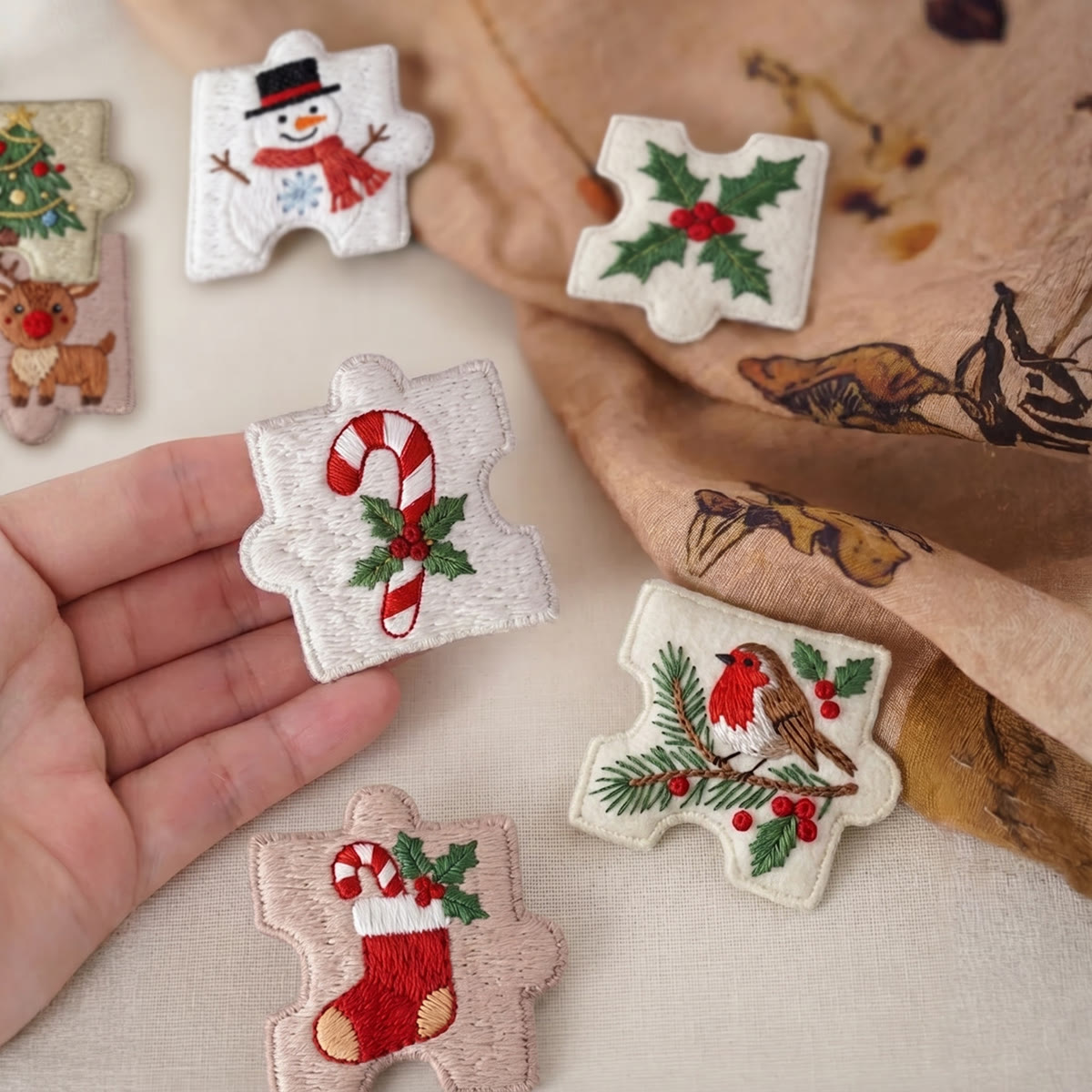 Rubbyoo Diy Magnet & Brooch Embroidery Puzzle Kit - Festive Icons Collection | Festive Kitchen Decor - image 3