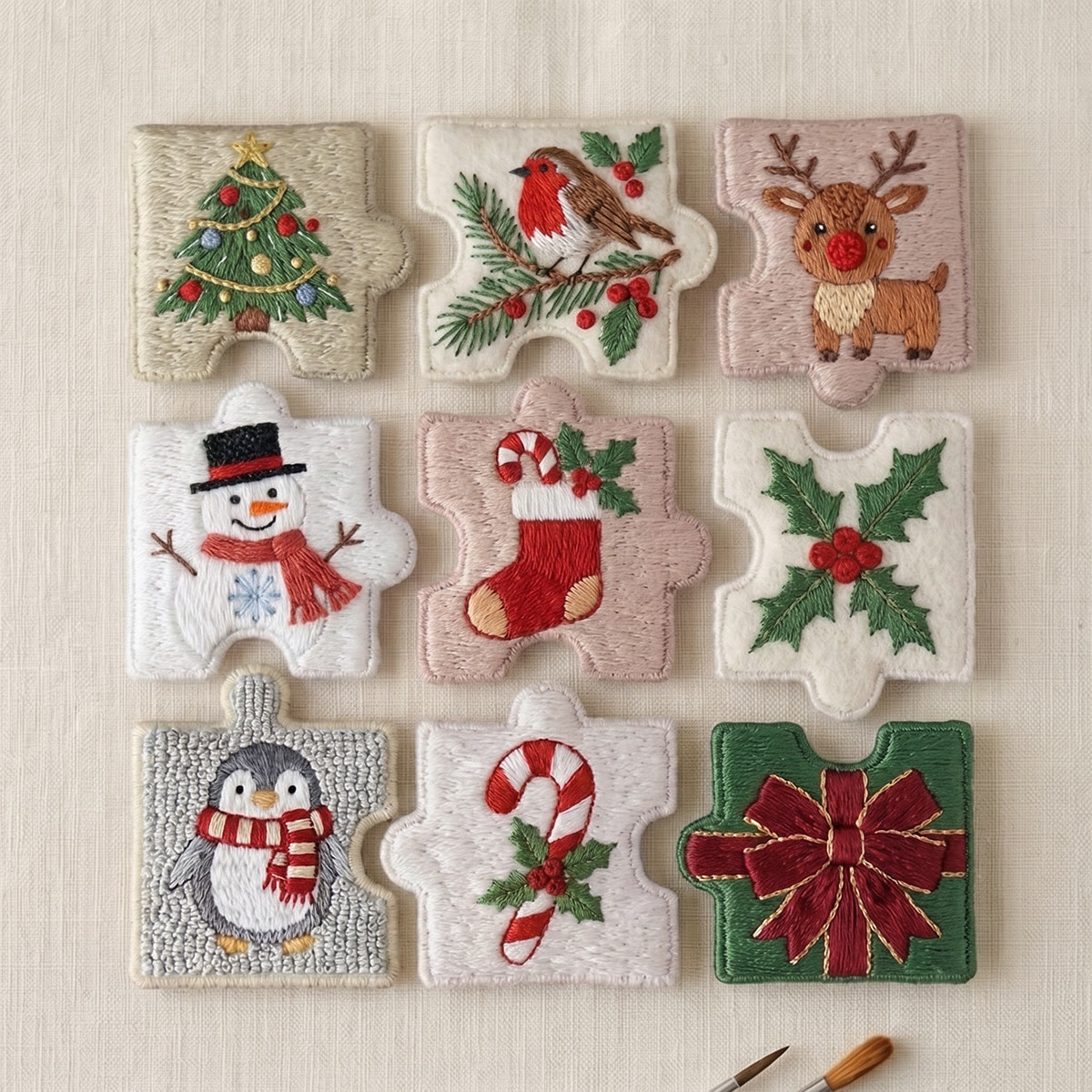 Rubbyoo Diy Magnet & Brooch Embroidery Puzzle Kit - Festive Icons Collection | Festive Kitchen Decor - 9-pcs Puzzle Brooch Kit - image 1