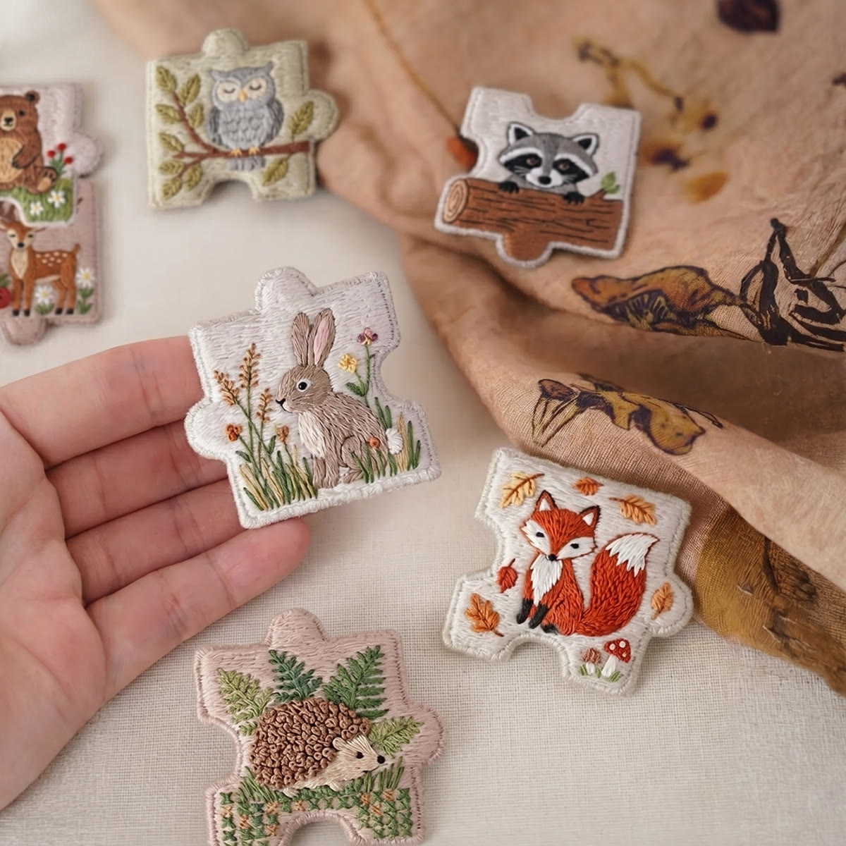 Rubbyoo Diy Magnet & Brooch Embroidery Puzzle Kit - Woodland Animals | Rustic Nursery Decor - image 3